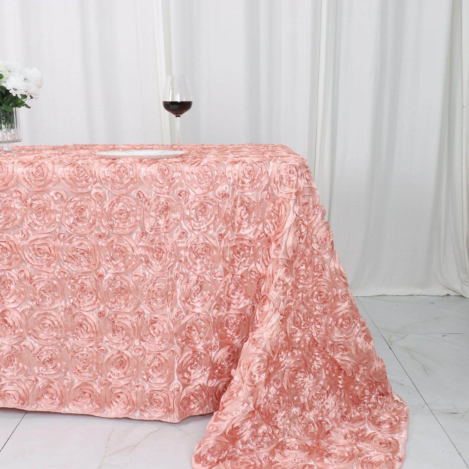 Satin Rectangle Tablecloth 90"x132" Dusty Rose - Grandiose 3D Rosette Table Cover - Image 11