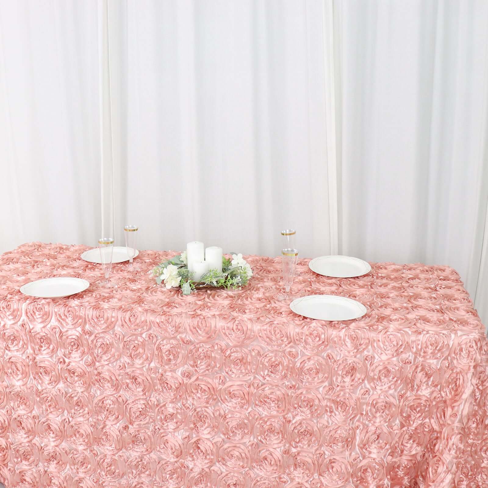 Satin Rectangle Tablecloth 90"x132" Dusty Rose - Grandiose 3D Rosette Table Cover - Image 13