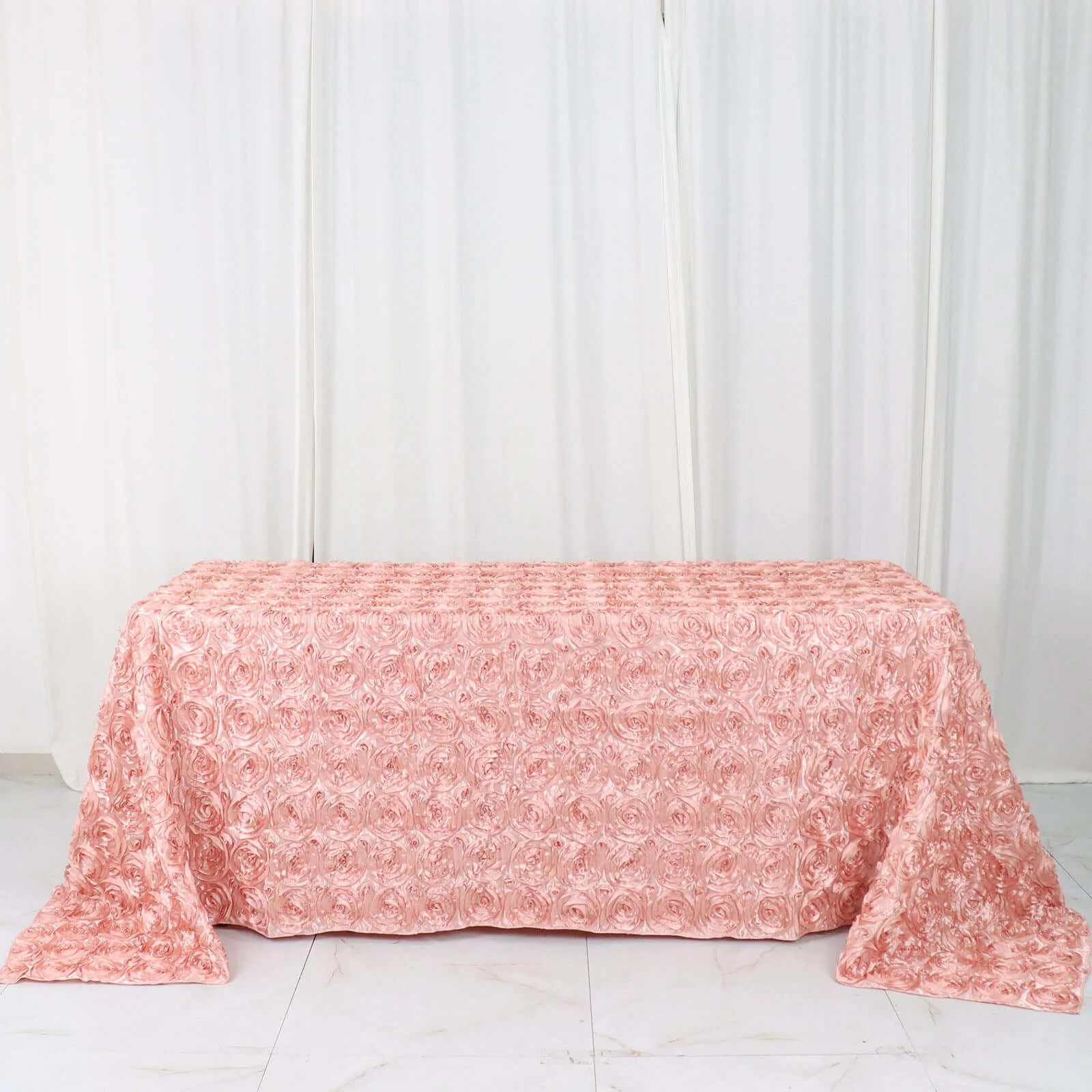 Satin Rectangle Tablecloth 90"x132" Dusty Rose - Grandiose 3D Rosette Table Cover - Image 6