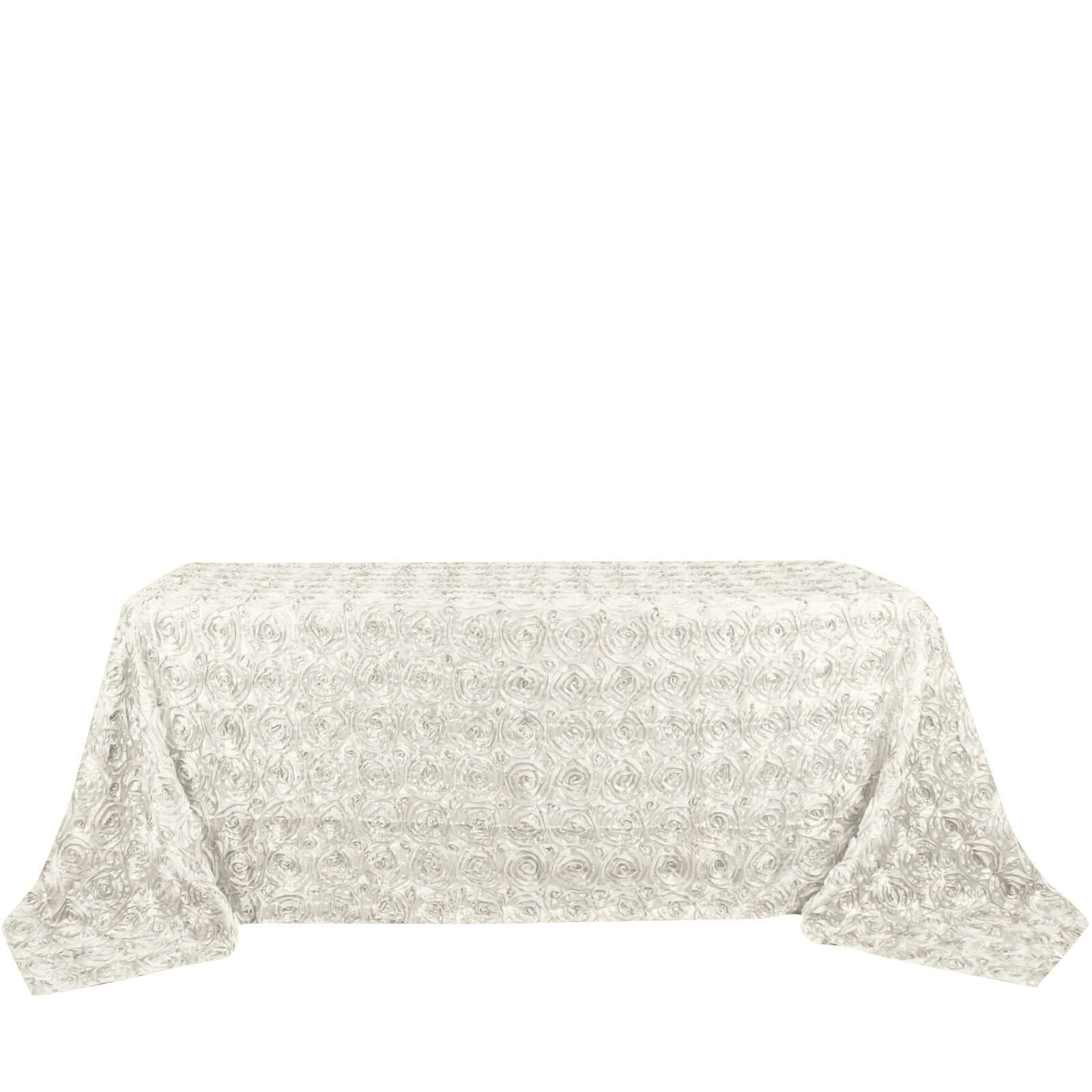 Satin Rectangle Tablecloth 90"x132" Ivory - Grandiose 3D Rosette Table Cover - Image 6