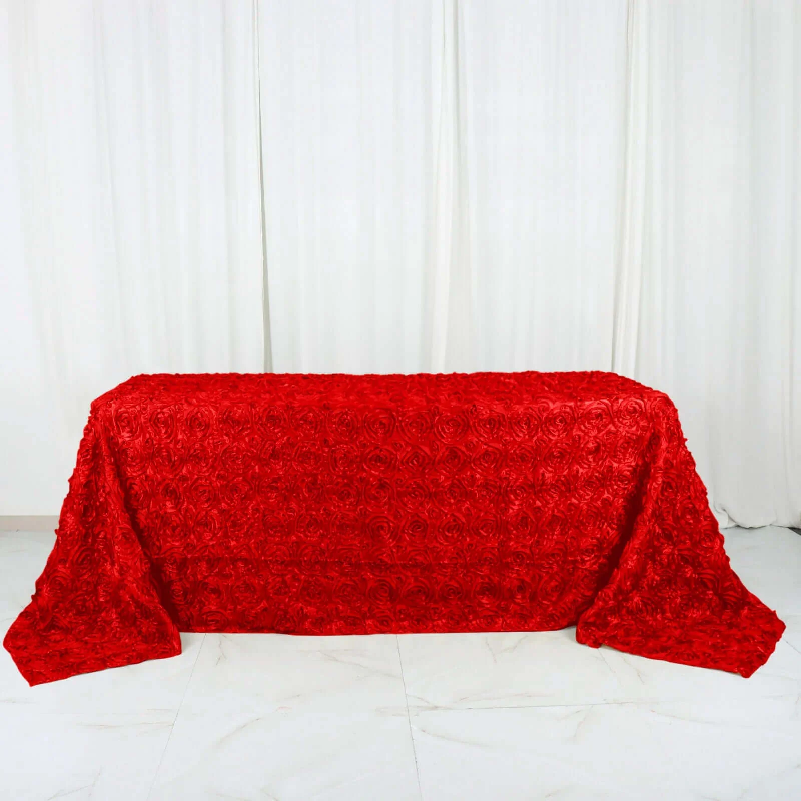 Satin Rectangle Tablecloth 90"x132" Red - Grandiose 3D Rosette Table Cover