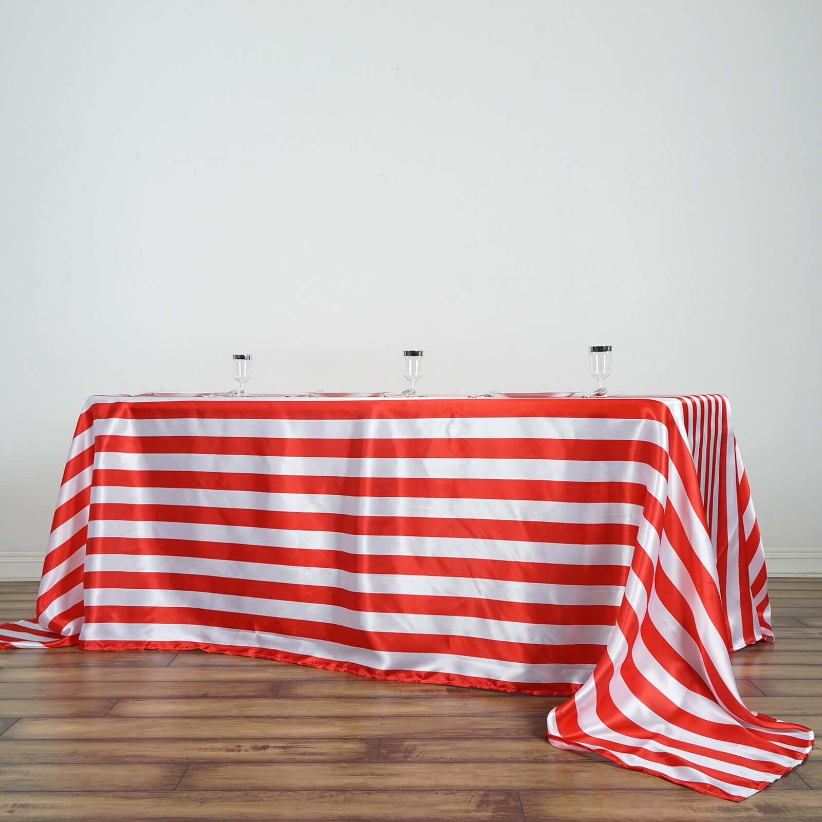 Satin Rectangle Tablecloth 90"x132" Red/White Striped Design - Durable & Seamless Table Cover for Modern Tablescapes - Image 2