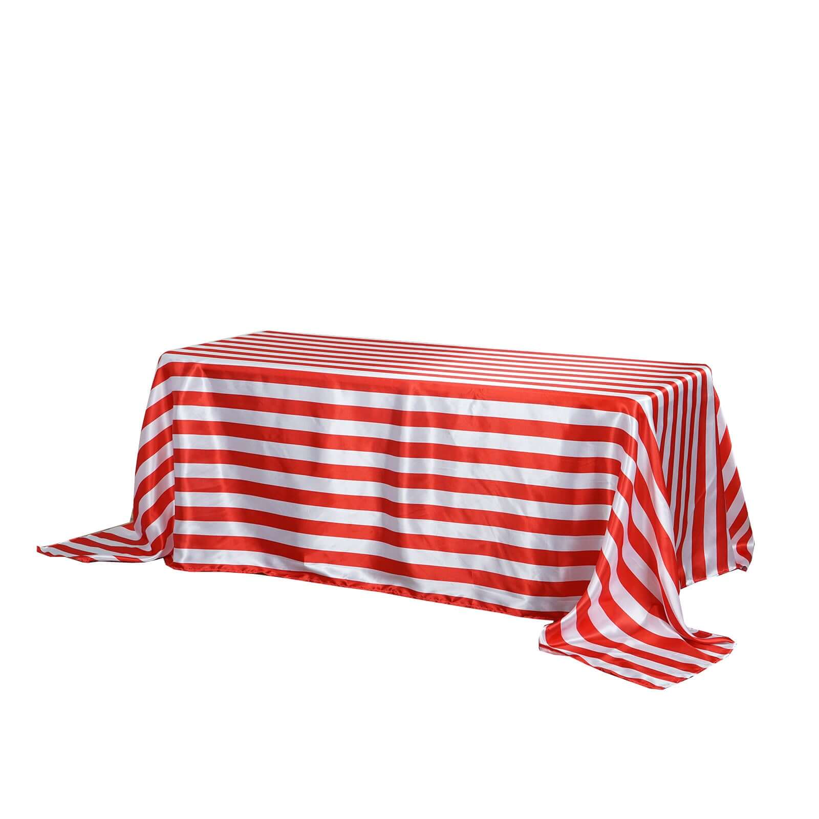 Satin Rectangle Tablecloth 90"x132" Red/White Striped Design - Durable & Seamless Table Cover for Modern Tablescapes - Image 6
