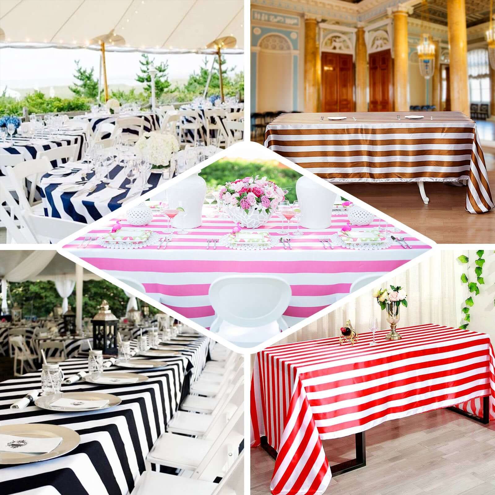 Satin Rectangle Tablecloth 90"x132" Red/White Striped Design - Durable & Seamless Table Cover for Modern Tablescapes - Image 7