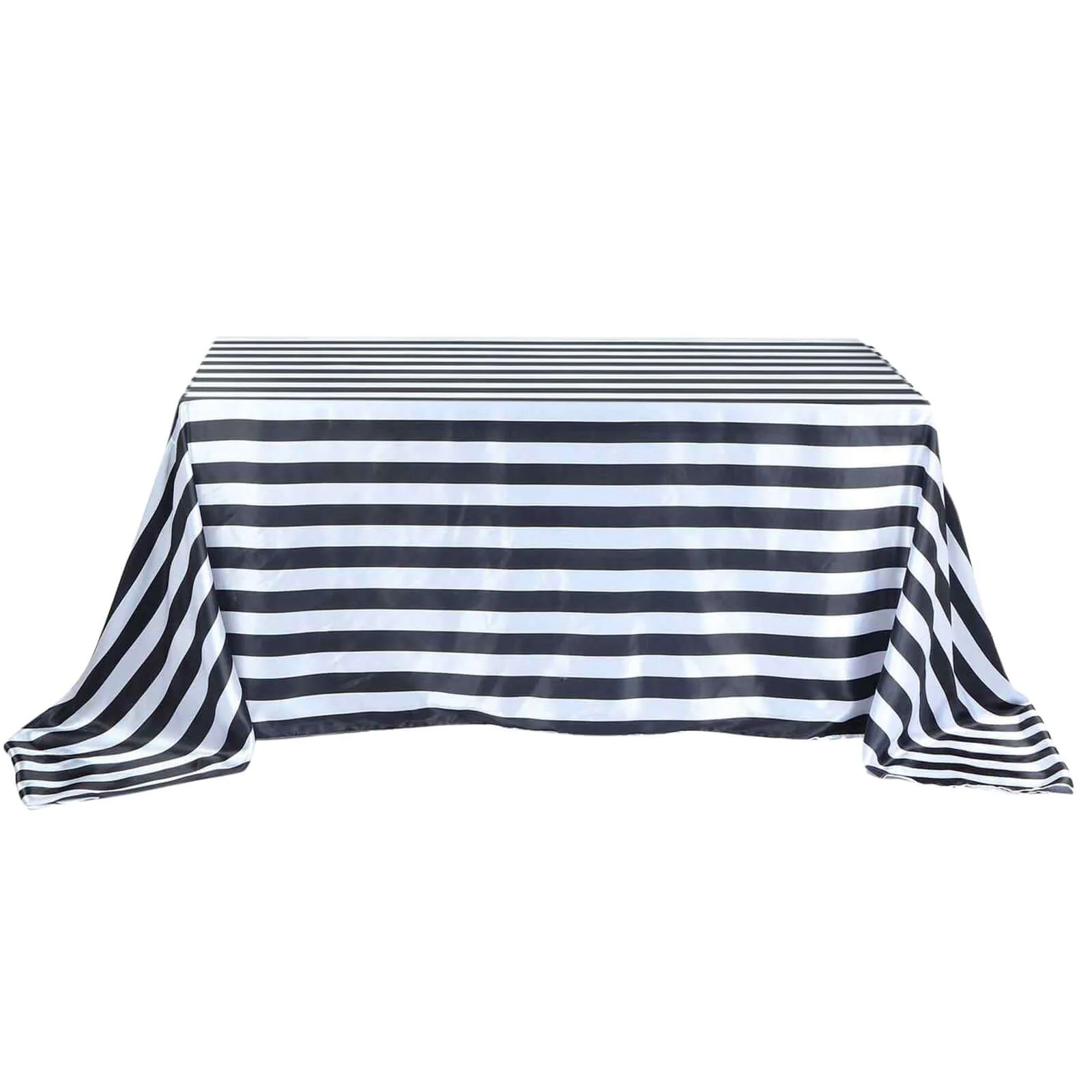 Satin Rectangle Tablecloth 90"x156" Black/White Striped Design - Durable & Seamless Table Cover - Image 5