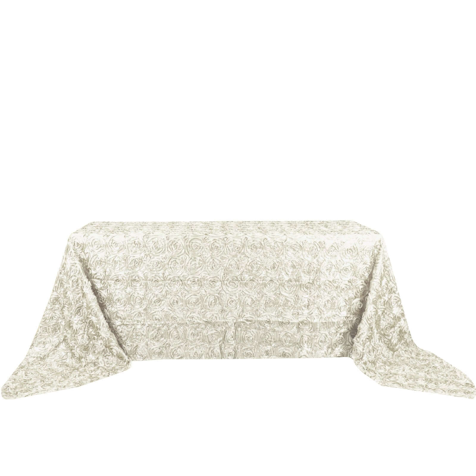 Satin Rectangle Tablecloth 90"x156" Ivory with Grandiose 3D Rosette Design - Seamless Table Cover - Image 6