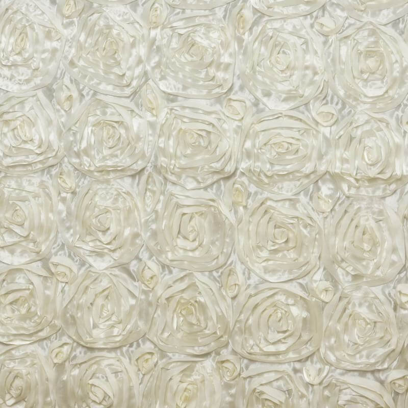 Satin Rectangle Tablecloth 90"x156" Ivory with Grandiose 3D Rosette Design - Seamless Table Cover - Image 8