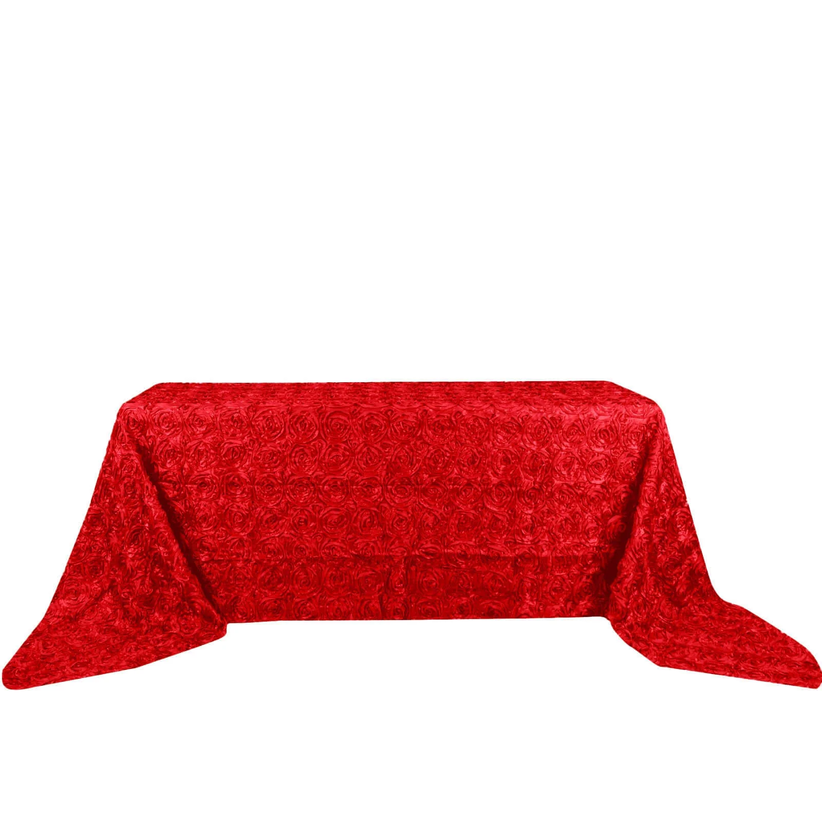 Satin Rectangle Tablecloth 90"x156" Red with Grandiose 3D Rosette Design - Seamless Table Cover - Image 7