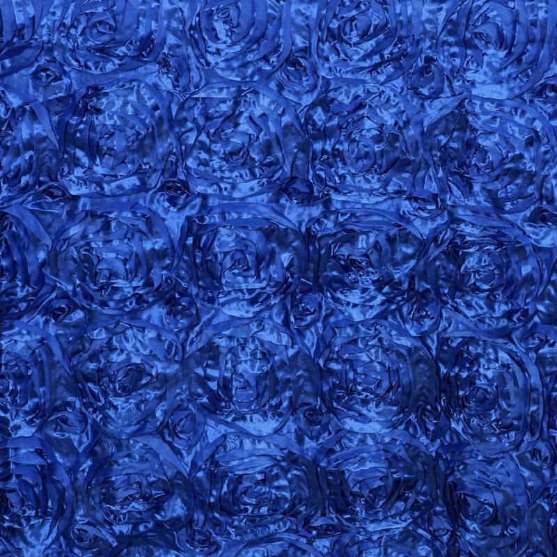 Satin Rectangle Tablecloth 90"x156" Royal Blue with Grandiose 3D Rosette Design - Seamless Table Cover - Image 8