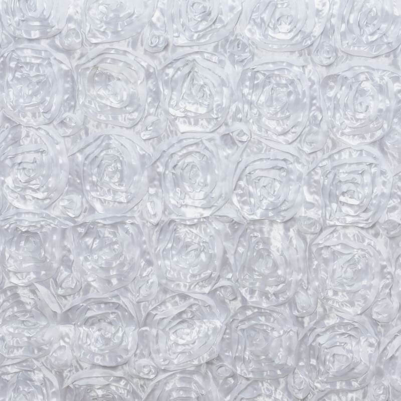 Satin Rectangle Tablecloth 90"x156" White with Grandiose 3D Rosette Design - Seamless Table Cover for Upscale Occasions - Image 3