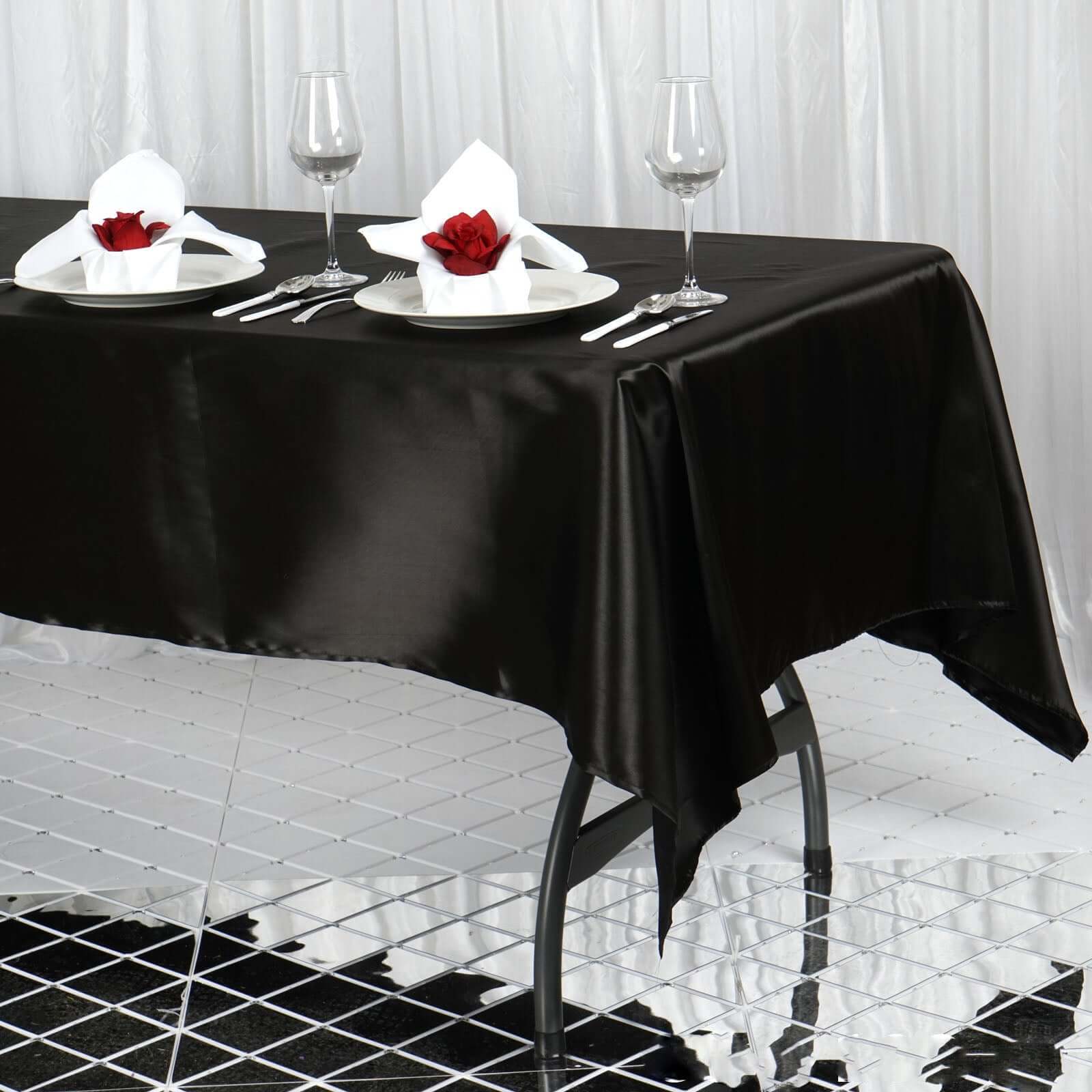 Satin Rectangular Tablecloth 60"x102" Black - Wrinkle-Resistant and Durable Table Cover for Exquisite Weddings & Events - Image 2