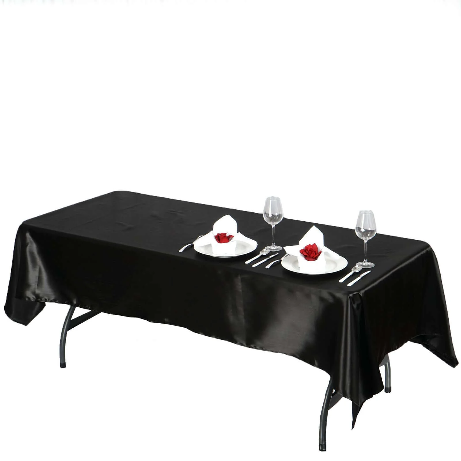 Satin Rectangular Tablecloth 60"x102" Black - Wrinkle-Resistant and Durable Table Cover for Exquisite Weddings & Events - Image 6