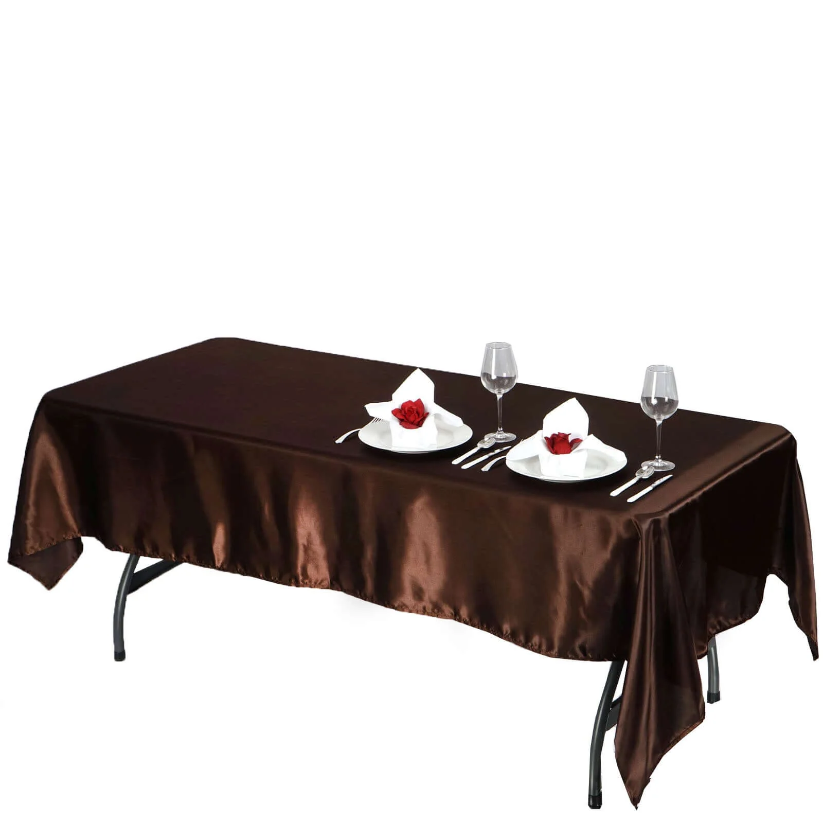 Satin Rectangular Tablecloth 60"x102" Chocolate - Wrinkle-Resistant & Durable Table Cover - Image 6