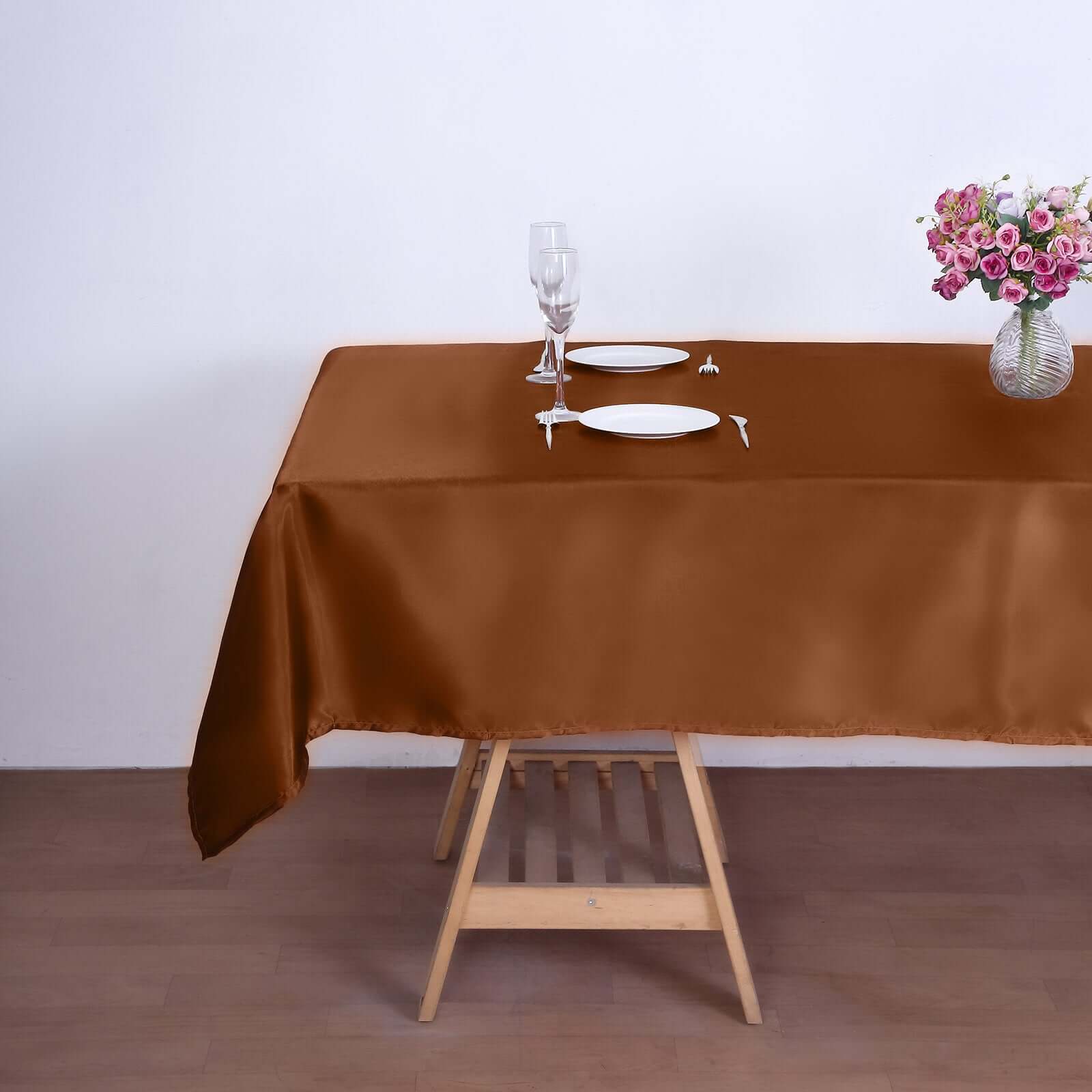 Satin Rectangular Tablecloth 60"x102" Cinnamon Brown - Wrinkle-Resistant & Durable Table Cover - Image 3