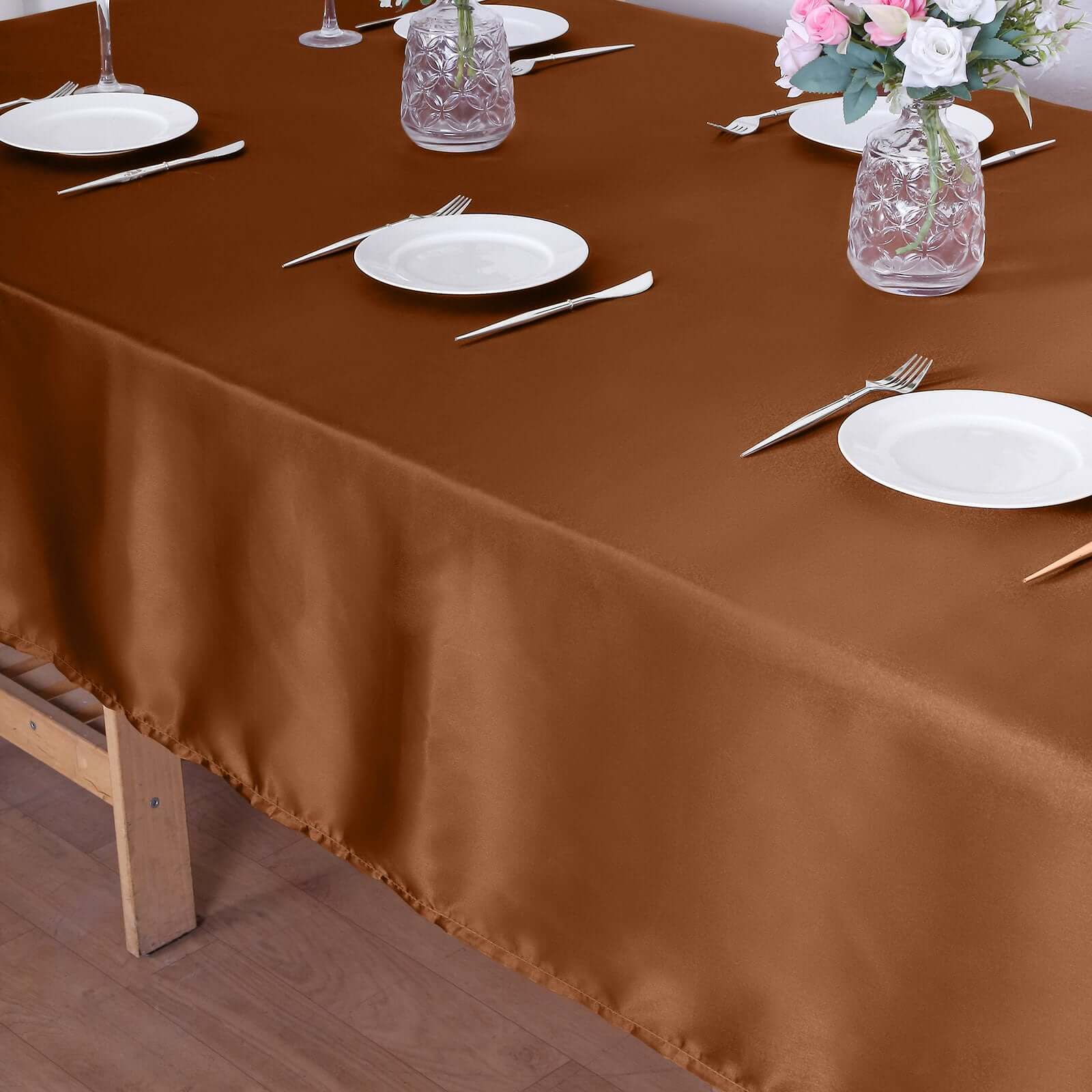 Satin Rectangular Tablecloth 60"x102" Cinnamon Brown - Wrinkle-Resistant & Durable Table Cover - Image 9