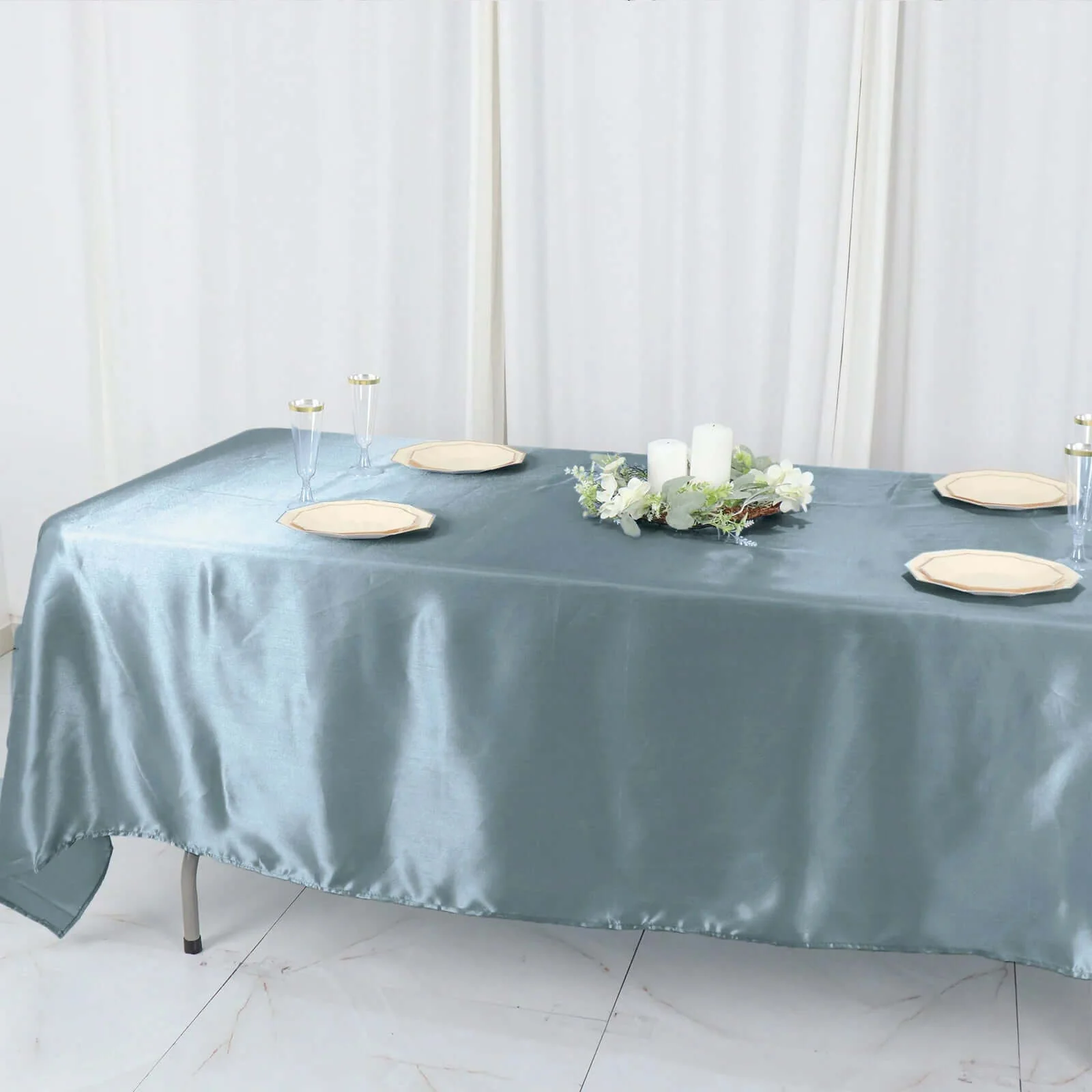 Satin Rectangular Tablecloth 60"x102" Dusty Blue - Wrinkle-Resistant & Durable Table Cover - Image 14