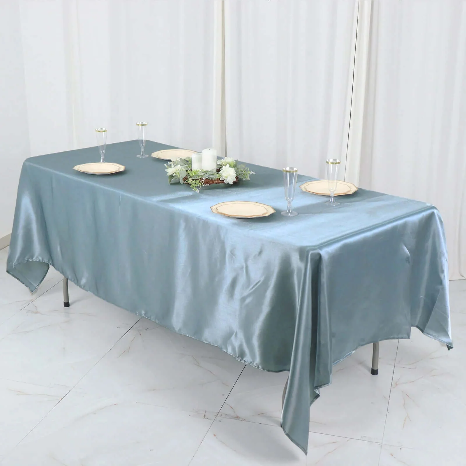 Satin Rectangular Tablecloth 60"x102" Dusty Blue - Wrinkle-Resistant & Durable Table Cover - Image 15