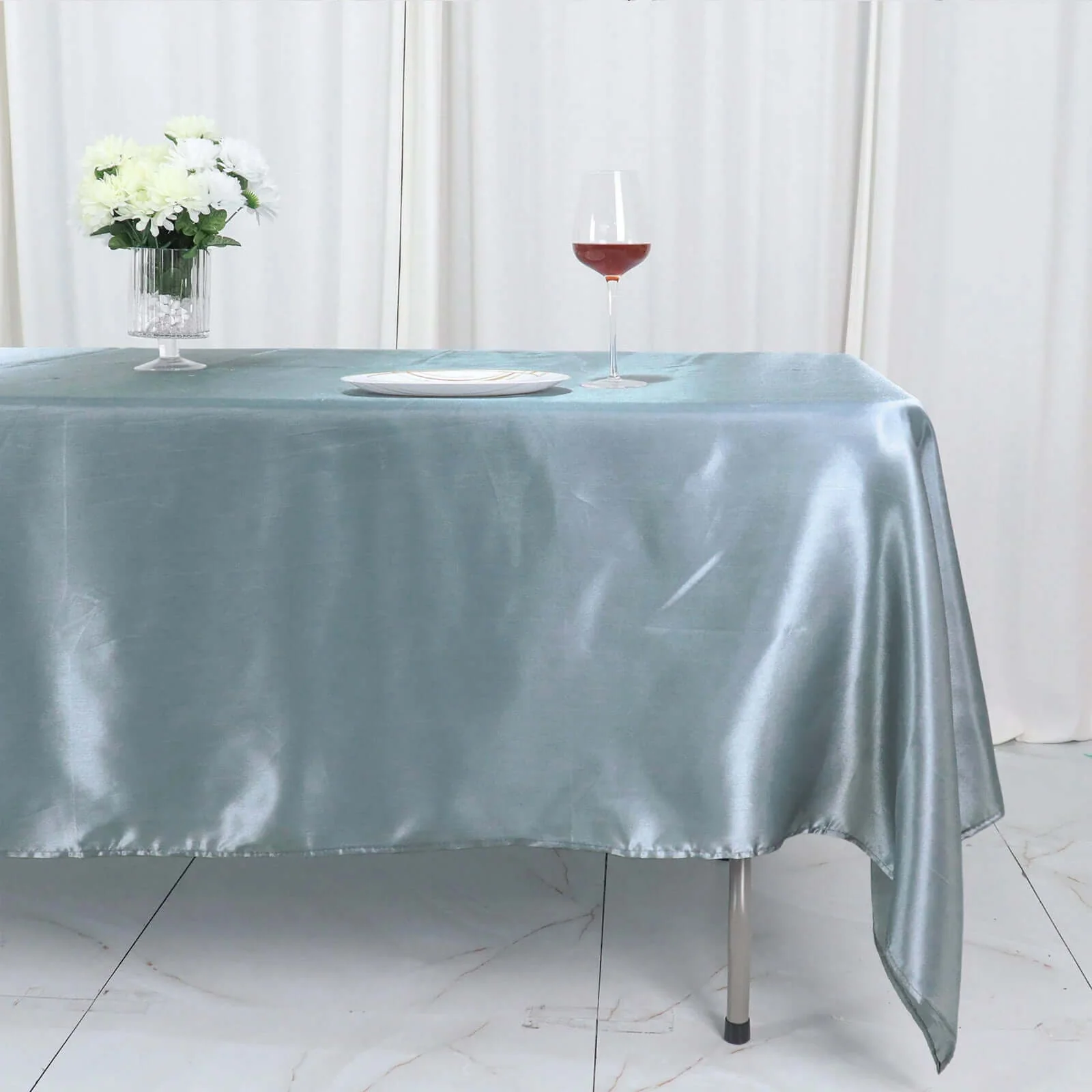 Satin Rectangular Tablecloth 60"x102" Dusty Blue - Wrinkle-Resistant & Durable Table Cover - Image 16