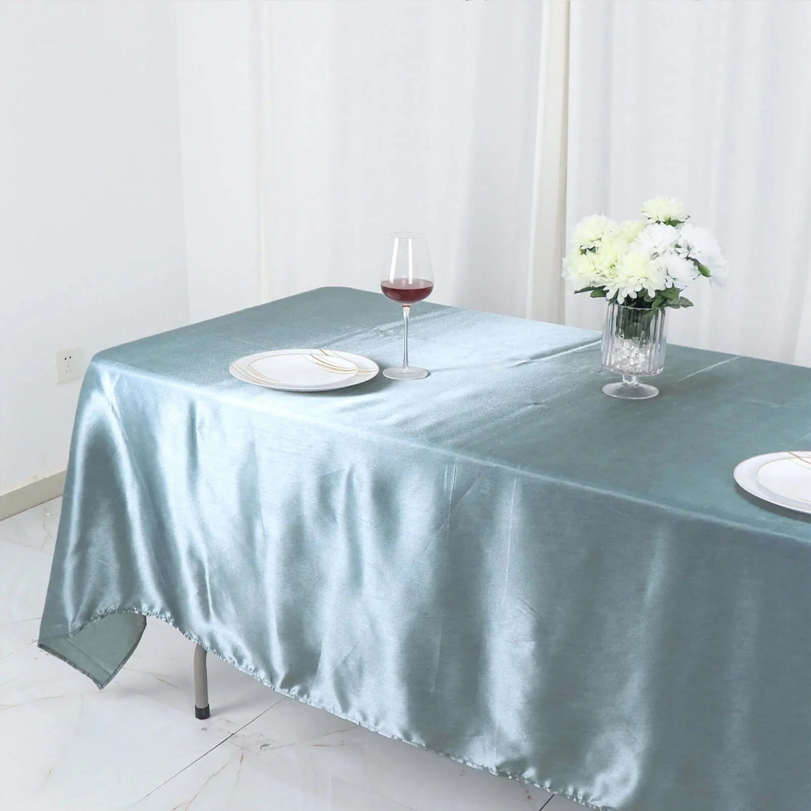 Satin Rectangular Tablecloth 60"x102" Dusty Blue - Wrinkle-Resistant & Durable Table Cover - Image 6