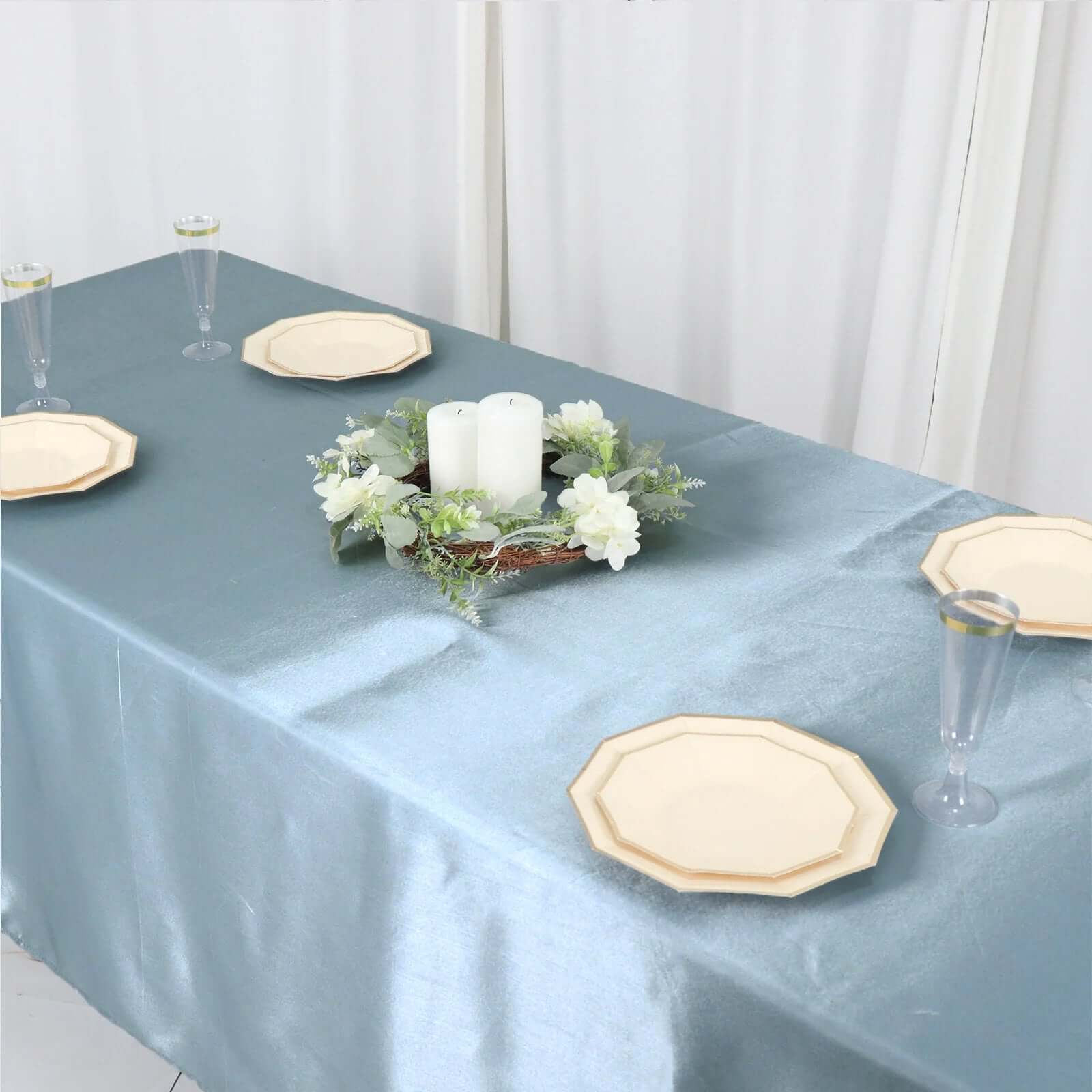 Satin Rectangular Tablecloth 60"x102" Dusty Blue - Wrinkle-Resistant & Durable Table Cover - Image 8
