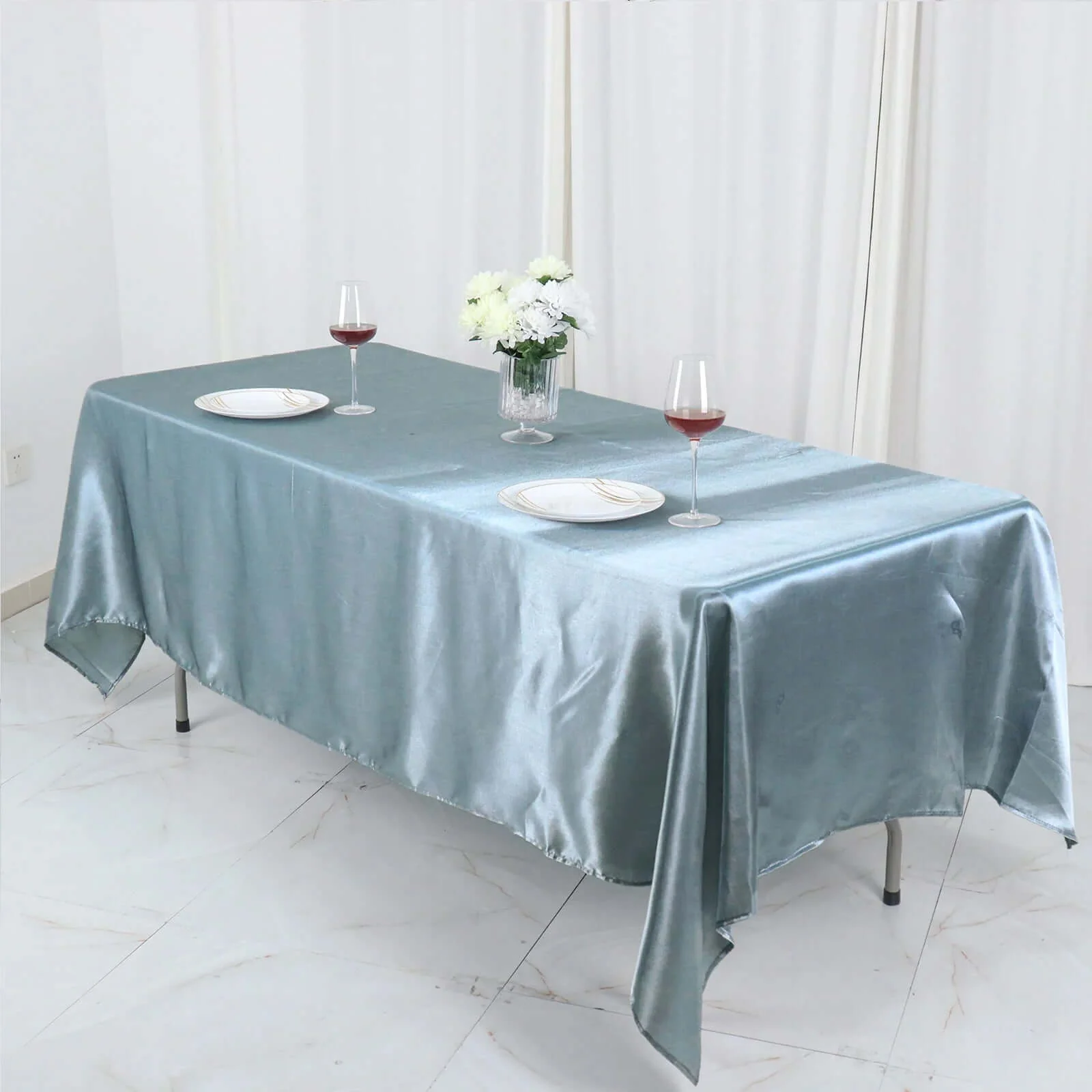 Satin Rectangular Tablecloth 60"x102" Dusty Blue - Wrinkle-Resistant & Durable Table Cover - Image 9