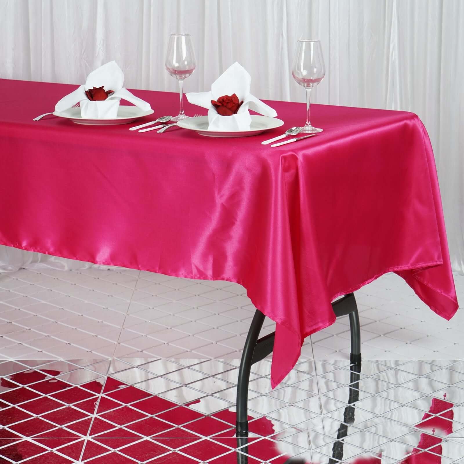 Satin Rectangular Tablecloth 60"x102" Fuchsia - Wrinkle-Resistant & Durable Table Cover - Image 2
