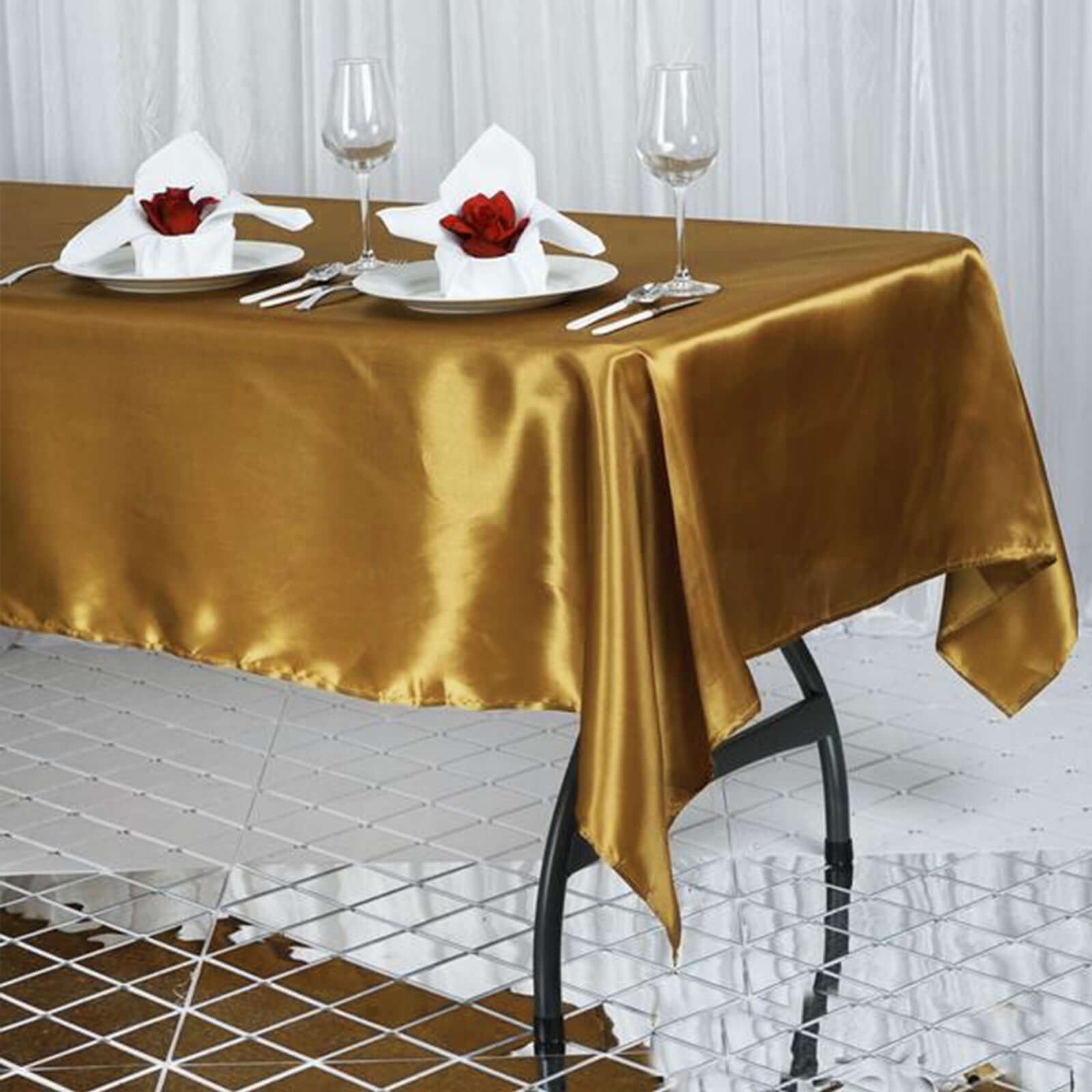 Satin Rectangular Tablecloth 60"x102" Gold - Wrinkle-Resistant and Durable Table Cover for Exquisite Weddings & Events - Image 2
