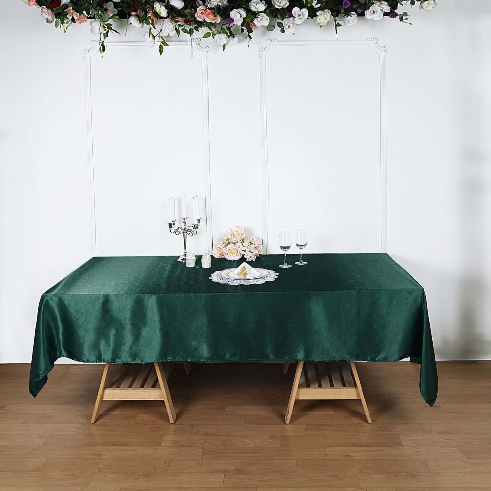 Satin Rectangular Tablecloth 60"x102" Hunter Emerald Green - Wrinkle-Resistant & Durable Table Cover - Image 6