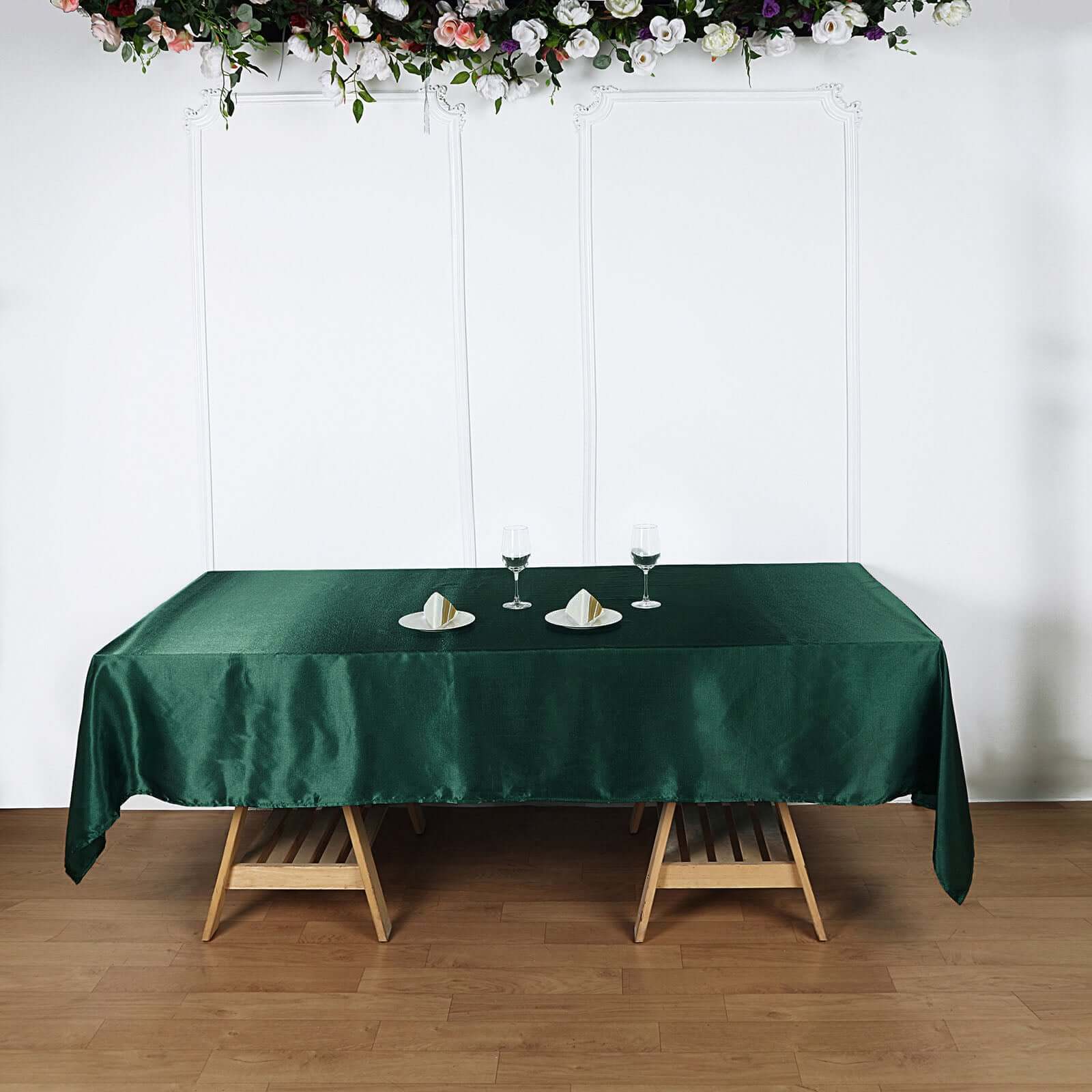 Satin Rectangular Tablecloth 60"x102" Hunter Emerald Green - Wrinkle-Resistant & Durable Table Cover - Image 8