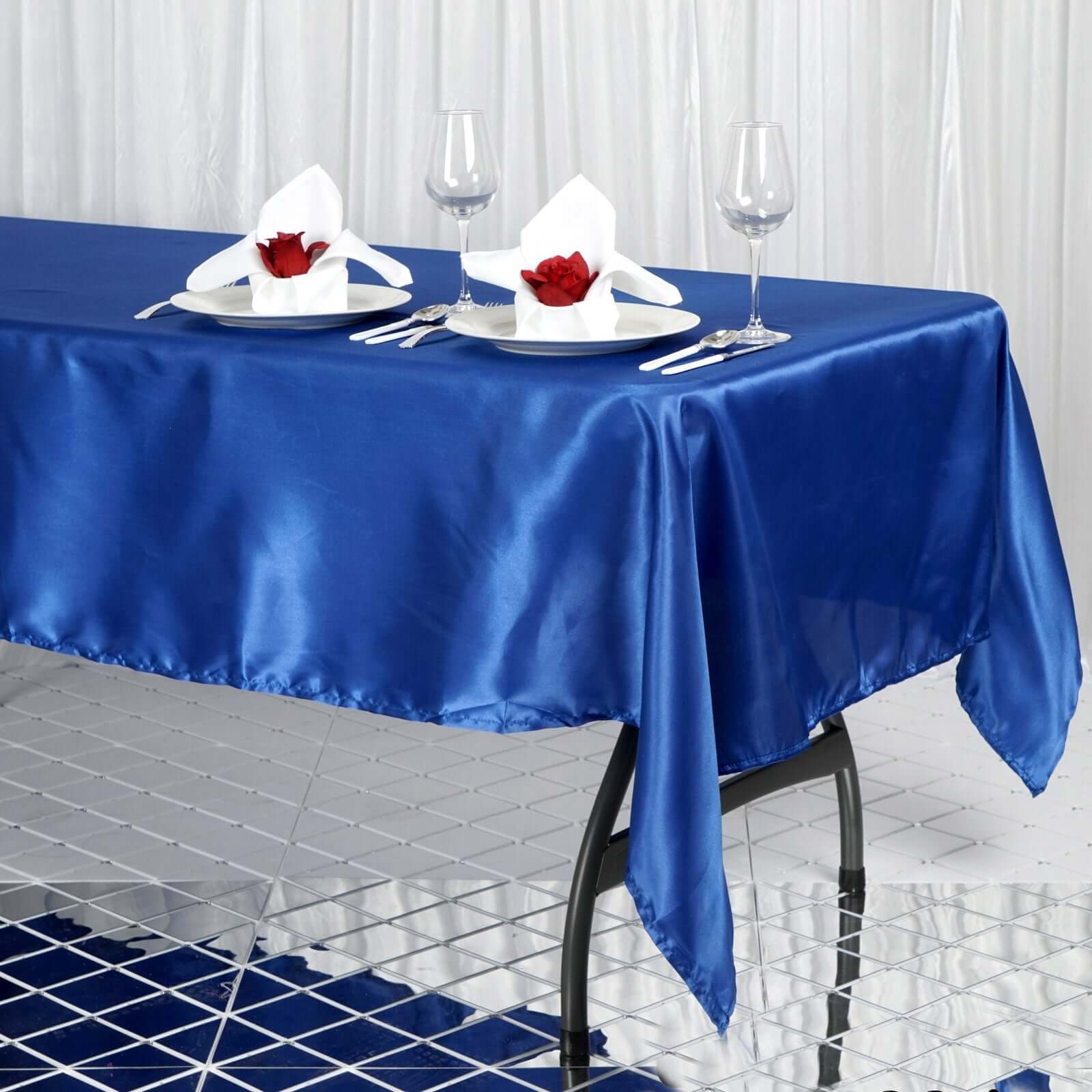 Satin Rectangular Tablecloth 60"x102" Royal Blue - Wrinkle-Resistant & Durable Table Cover - Image 2