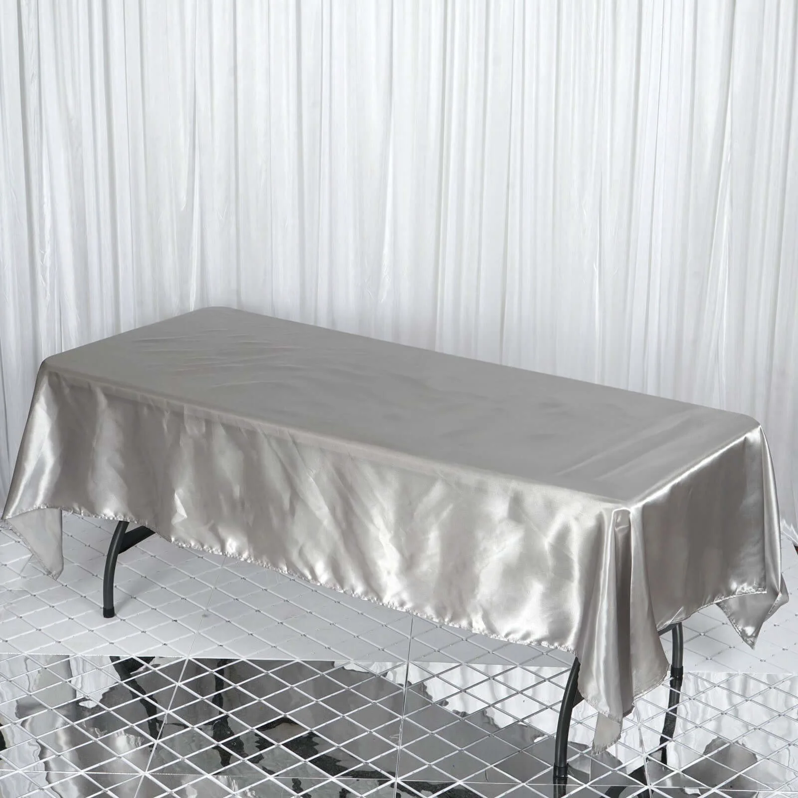 Satin Rectangular Tablecloth 60"x102" Silver - Wrinkle-Resistant & Durable Table Cover