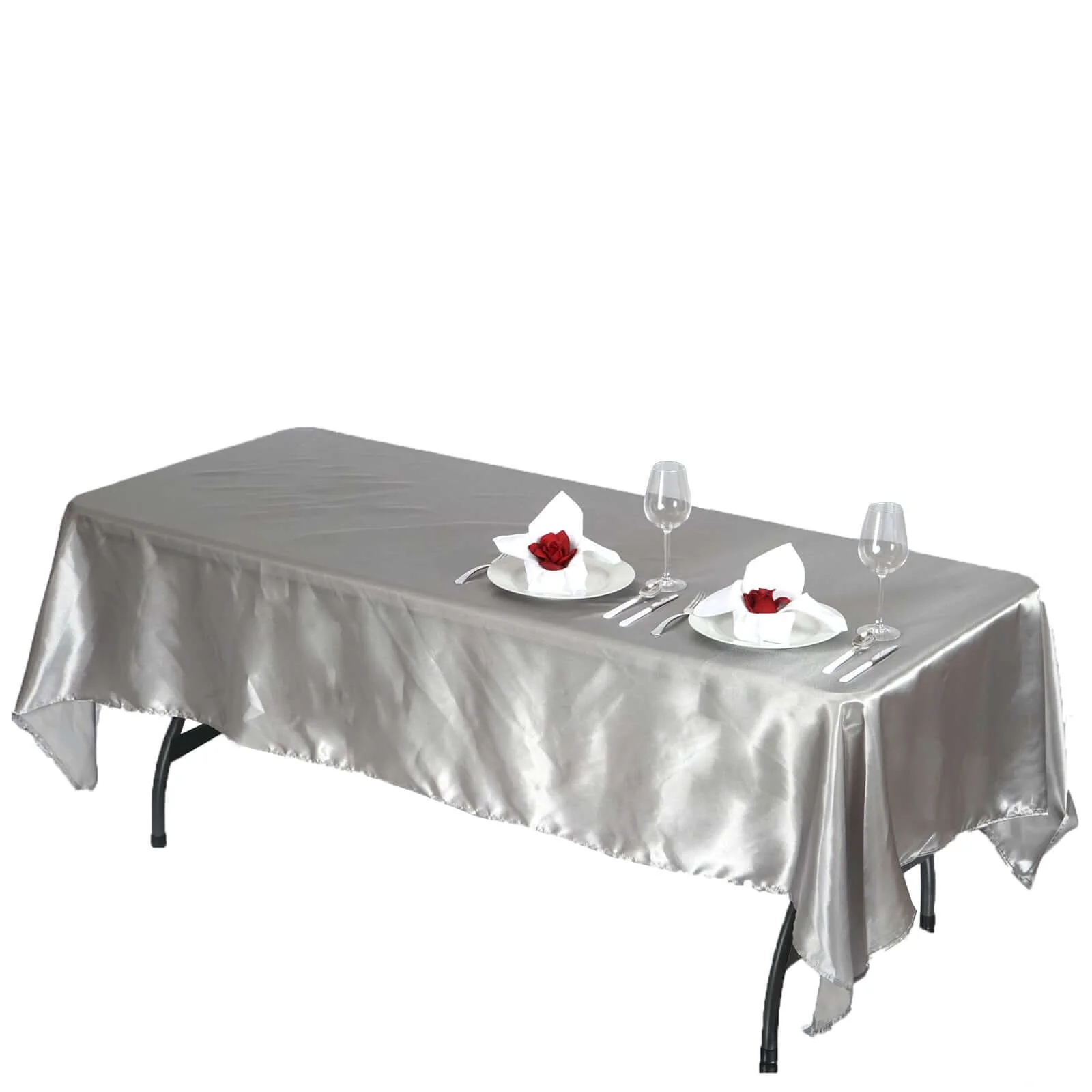 Satin Rectangular Tablecloth 60"x102" Silver - Wrinkle-Resistant & Durable Table Cover - Image 6