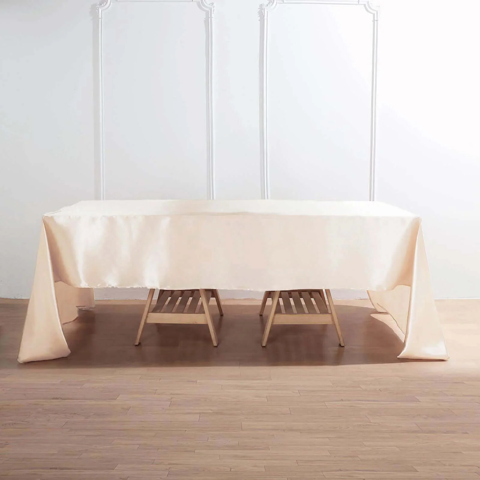 Satin Rectangular Tablecloth 60"x126" Beige - Wrinkle-Resistant & Durable Table Cover