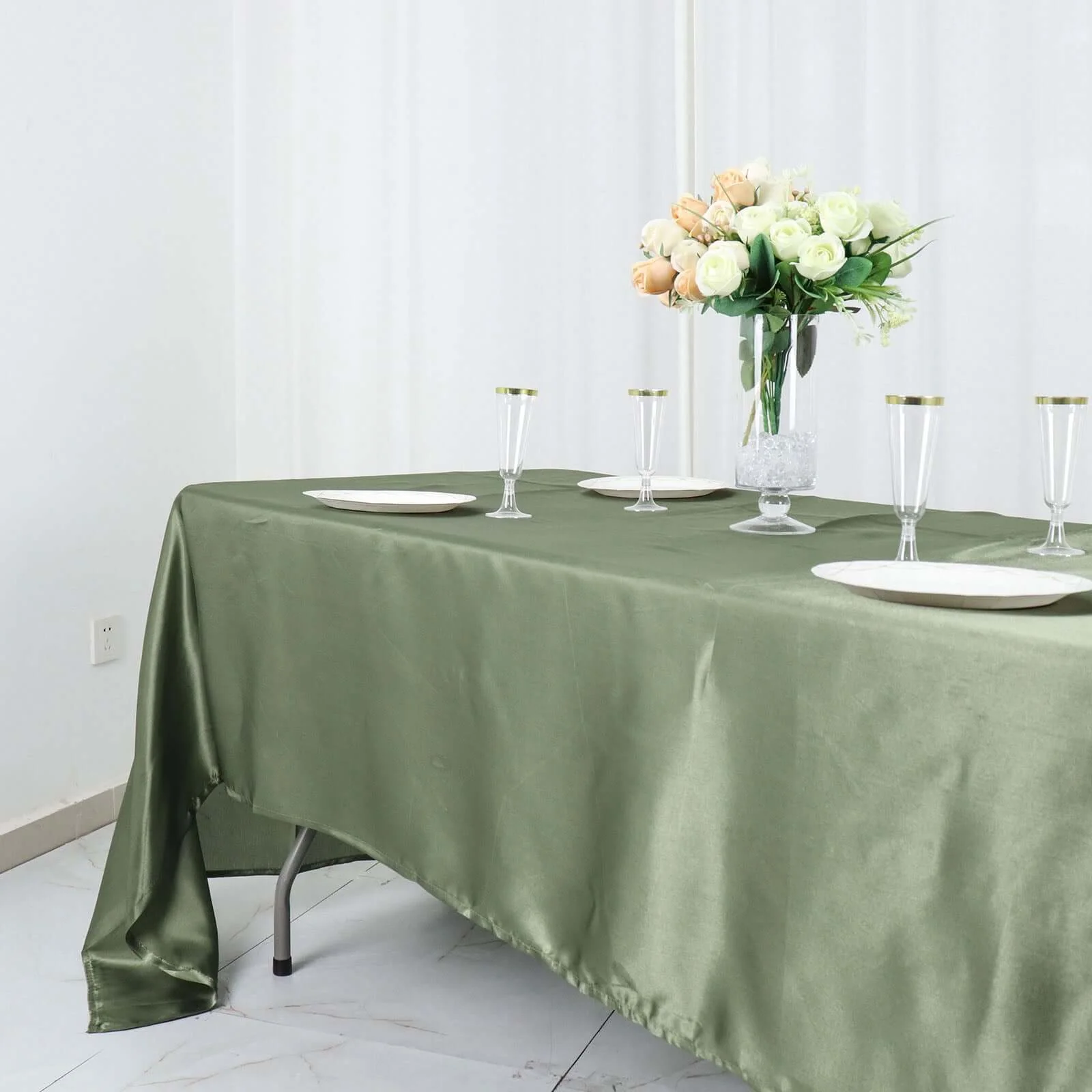 Satin Rectangular Tablecloth 60"x126" Dusty Sage Green - Wrinkle-Resistant & Durable Table Cover - Image 2