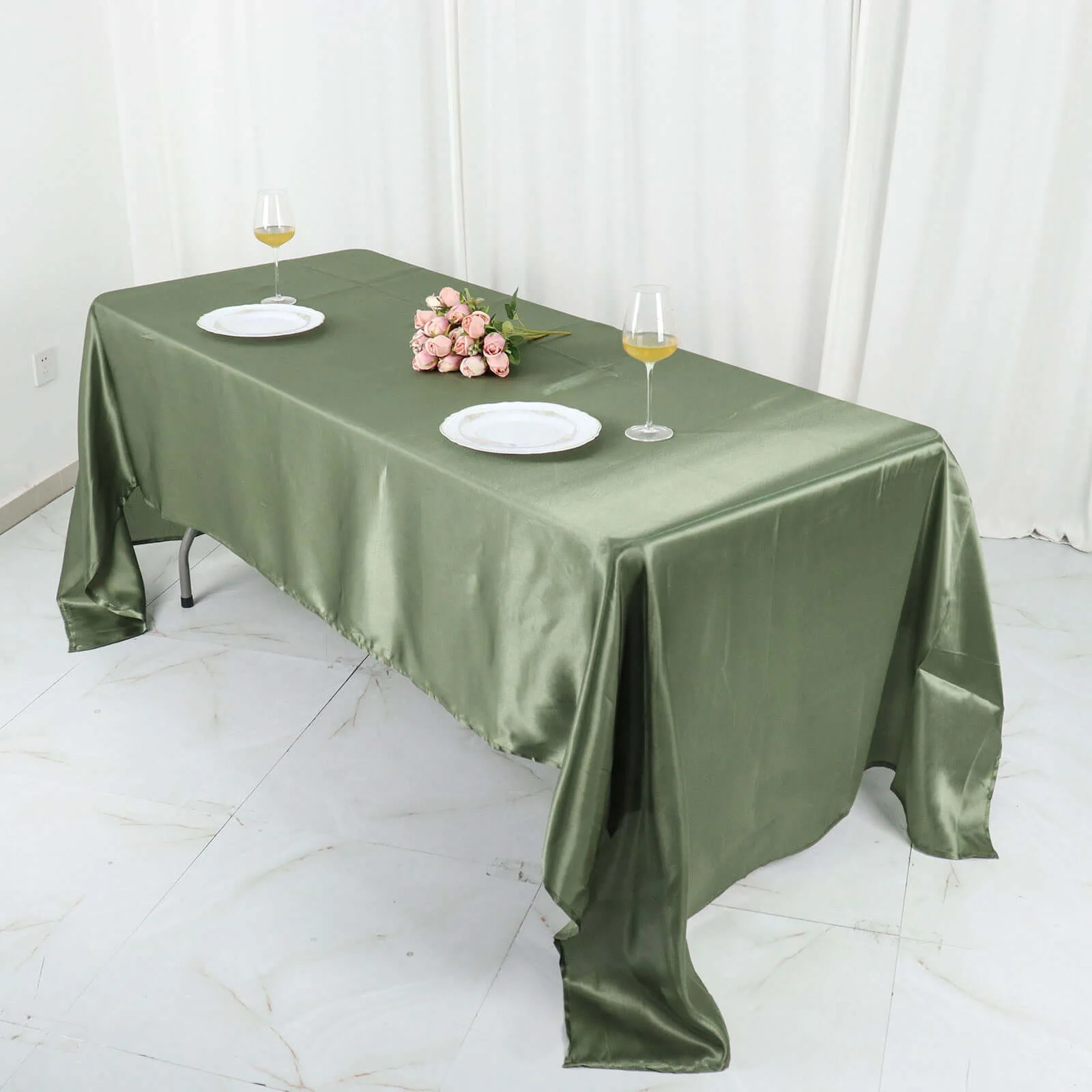 Satin Rectangular Tablecloth 60"x126" Dusty Sage Green - Wrinkle-Resistant & Durable Table Cover - Image 3