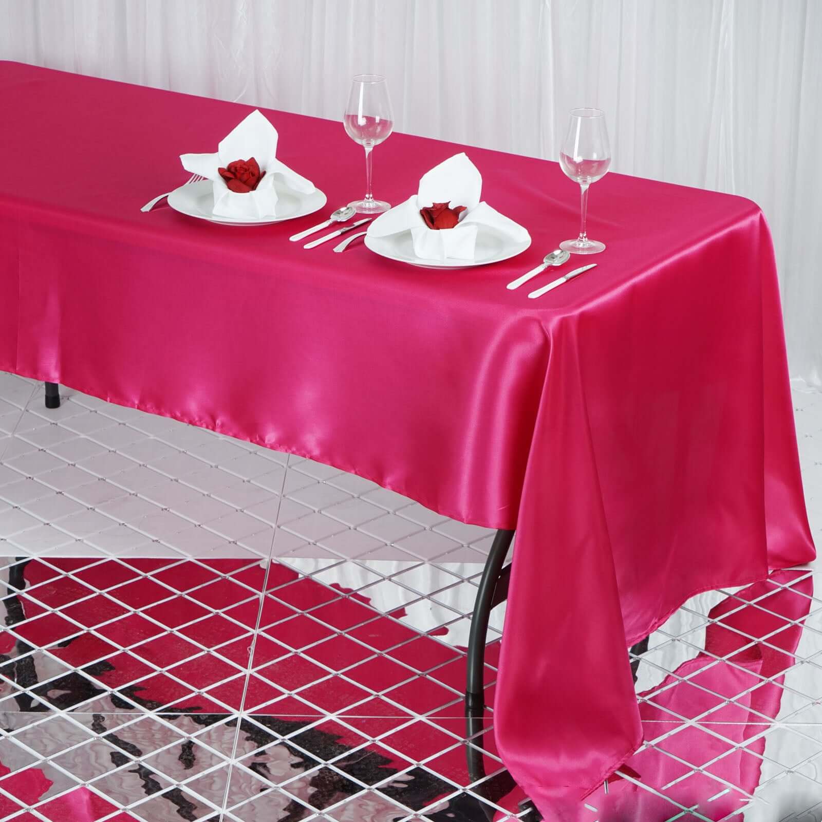 Satin Rectangular Tablecloth 60"x126" Fuchsia - Wrinkle-Resistant & Durable Table Cover - Image 2