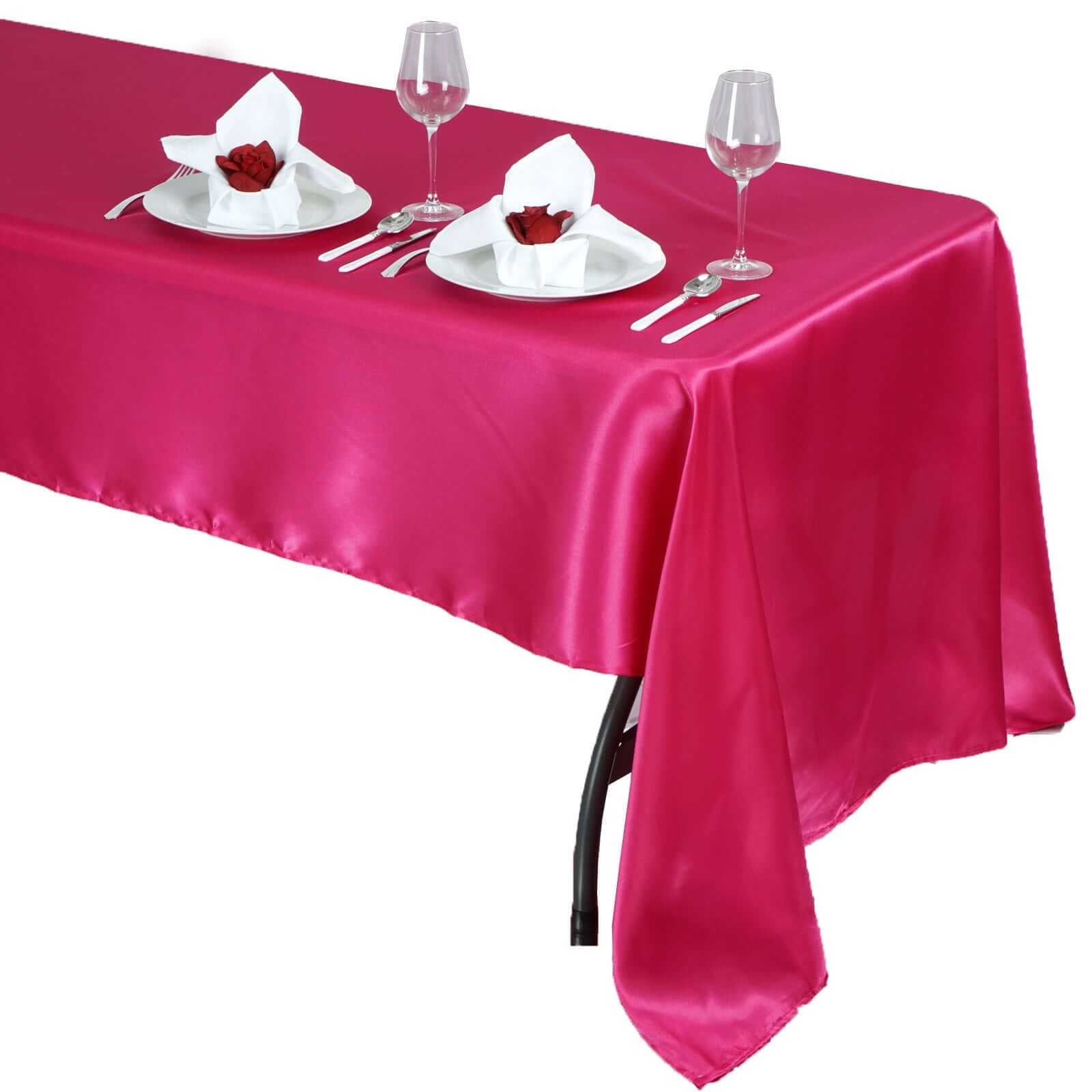 Satin Rectangular Tablecloth 60"x126" Fuchsia - Wrinkle-Resistant & Durable Table Cover - Image 6