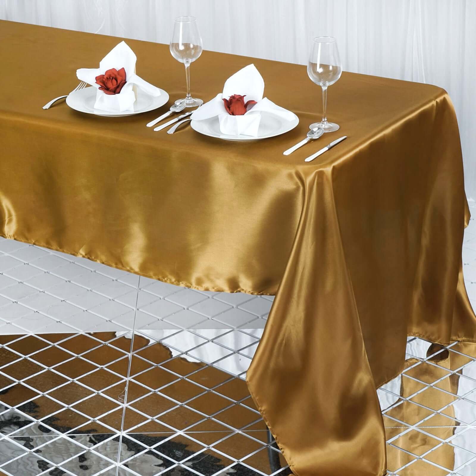 Satin Rectangular Tablecloth 60"x126" Gold - Wrinkle-Resistant and Durable Table Cover for Chic Weddings & Events - Image 7