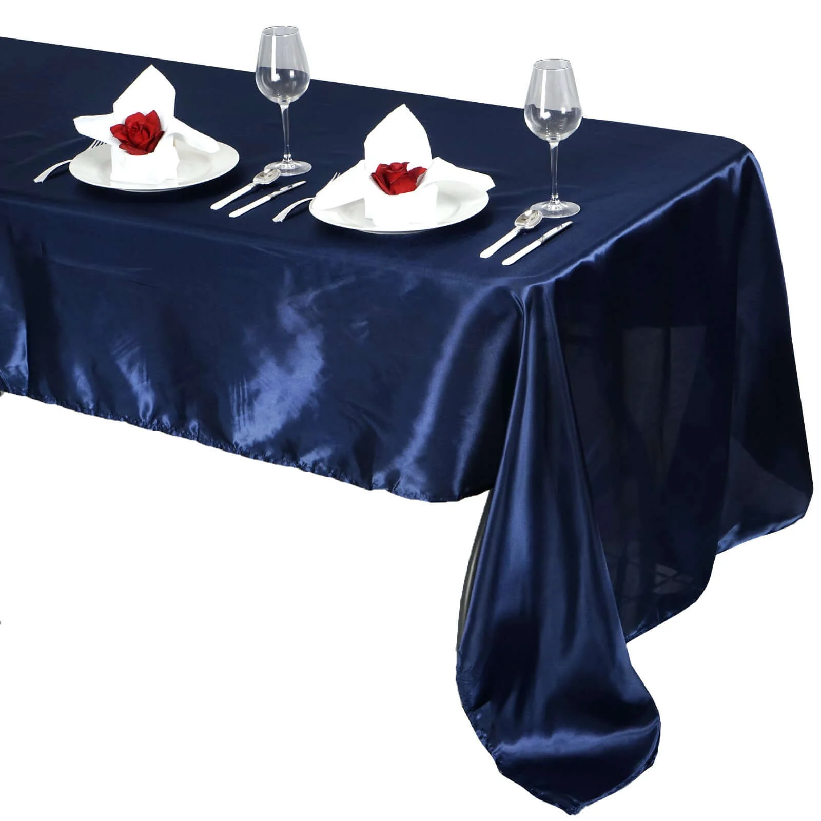 Satin Rectangular Tablecloth 60"x126" Navy Blue - Wrinkle-Resistant & Durable Table Cover - Image 6