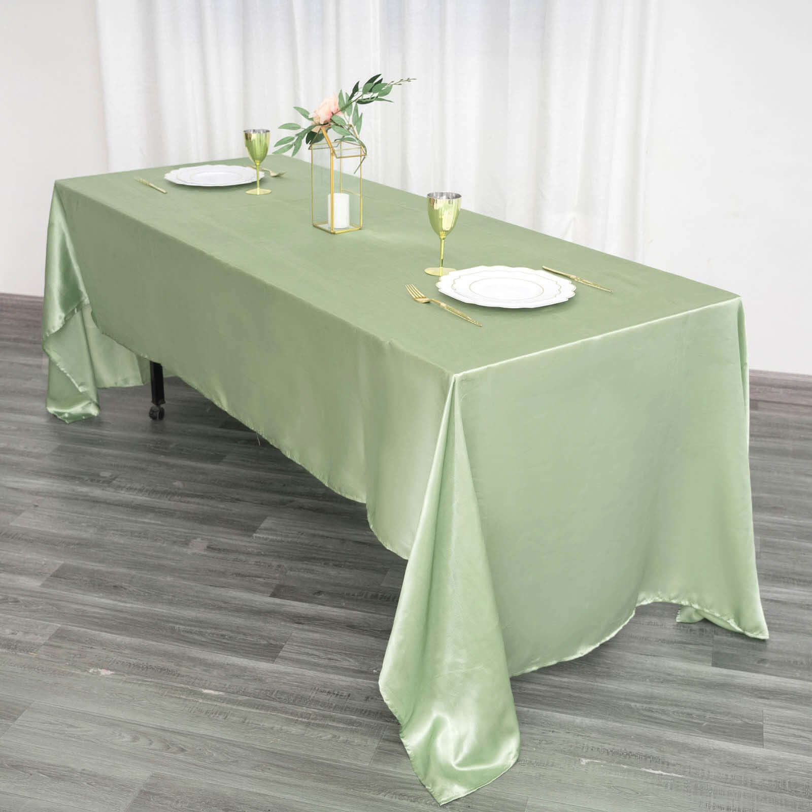 Satin Rectangular Tablecloth 60"x126" Sage Green - Wrinkle-Resistant & Durable Table Cover - Image 3