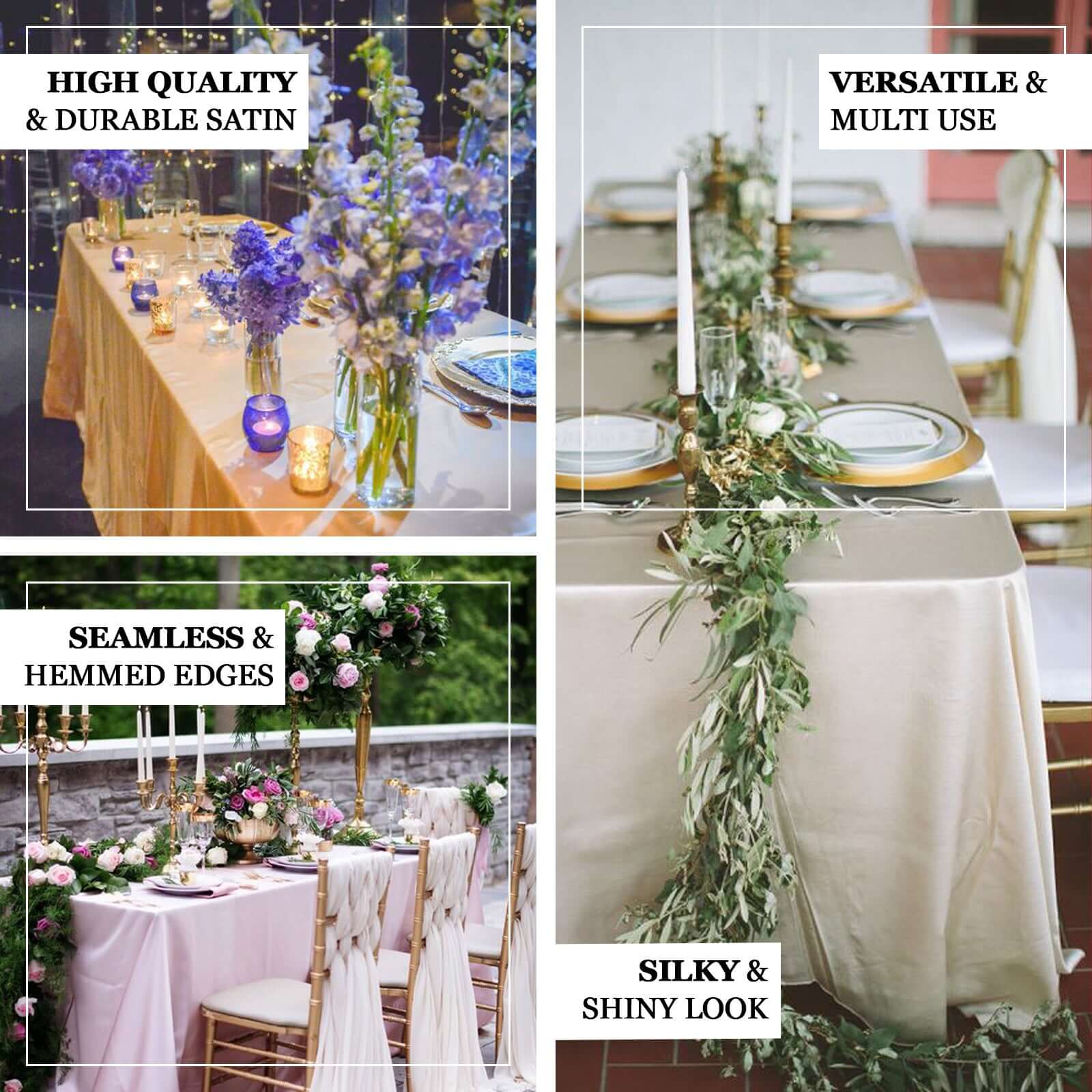 Satin Rectangular Tablecloth 90"x132" Beige - Seamless Table Cover - Image 4