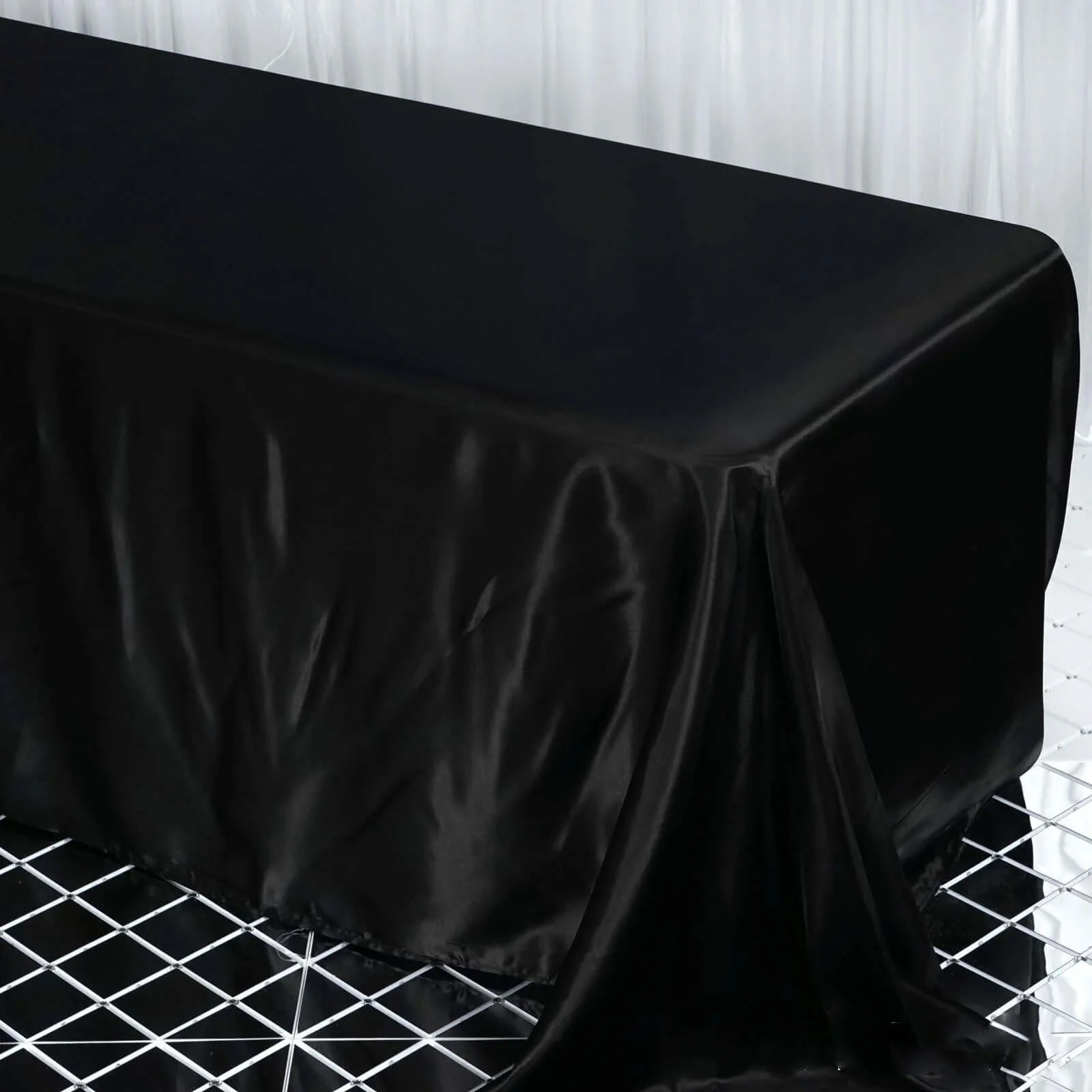 Satin Rectangular Tablecloth 90"x132" Black - Seamless Classy Table Cover for Weddings & Events
