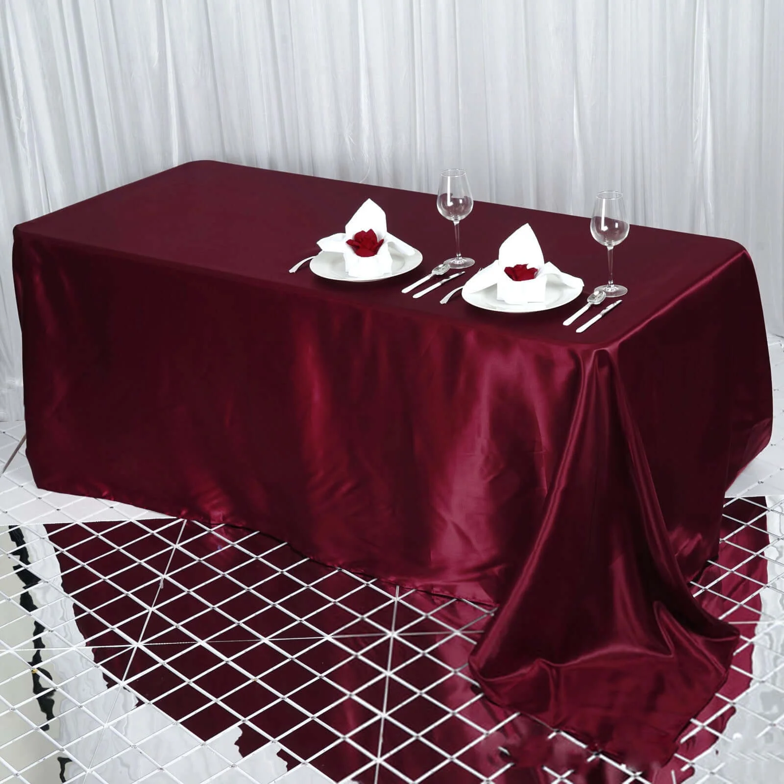 Satin Rectangular Tablecloth 90"x132" Burgundy - Seamless Table Cover - Image 2