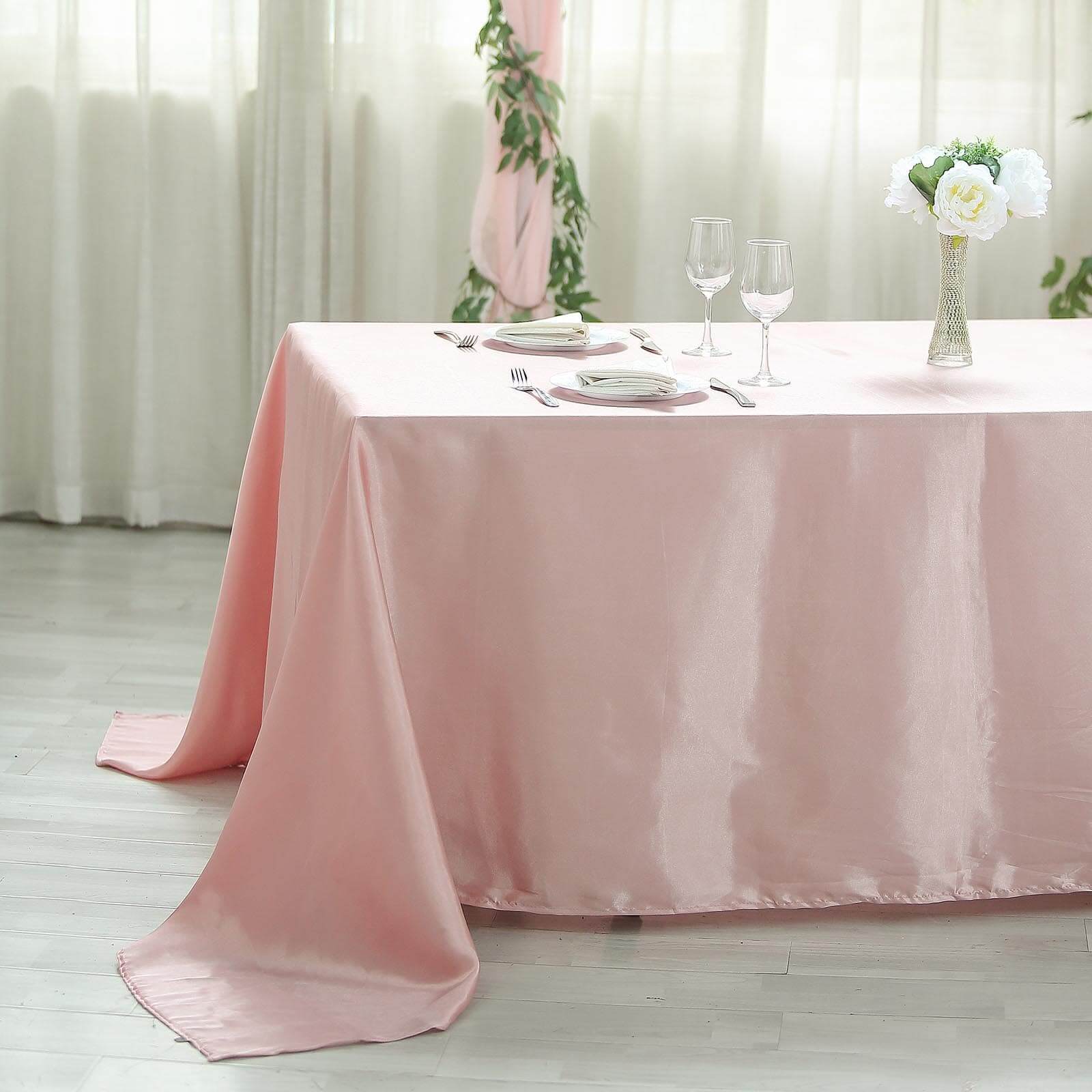 Satin Rectangular Tablecloth 90"x132" Dusty Rose - Seamless Table Cover - Image 2