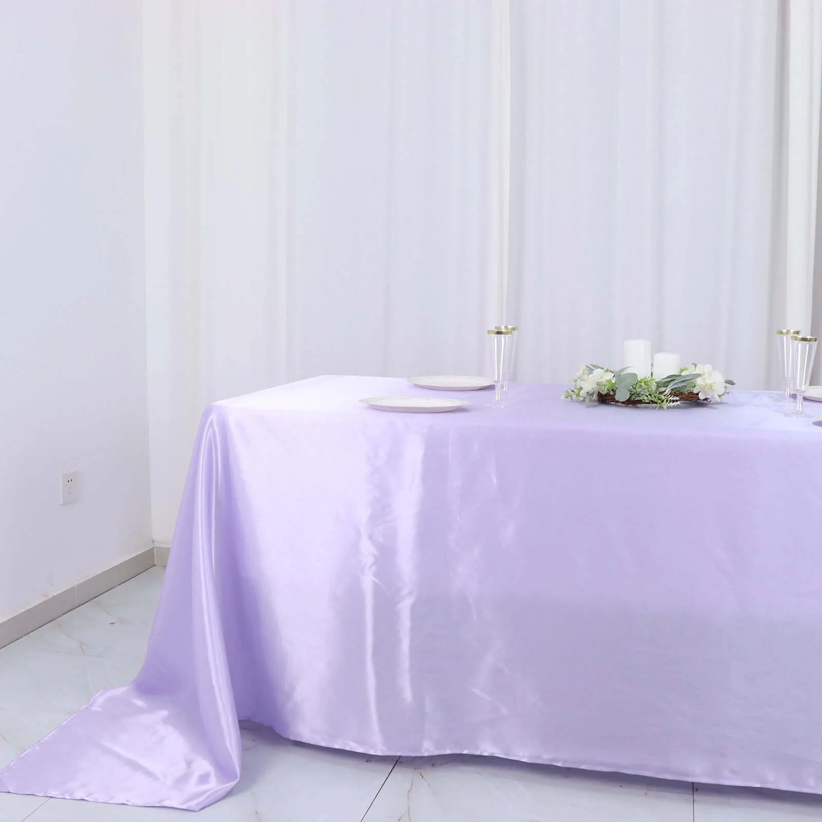 Satin Rectangular Tablecloth 90"x132" Lavender Lilac - Seamless Table Cover - Image 10