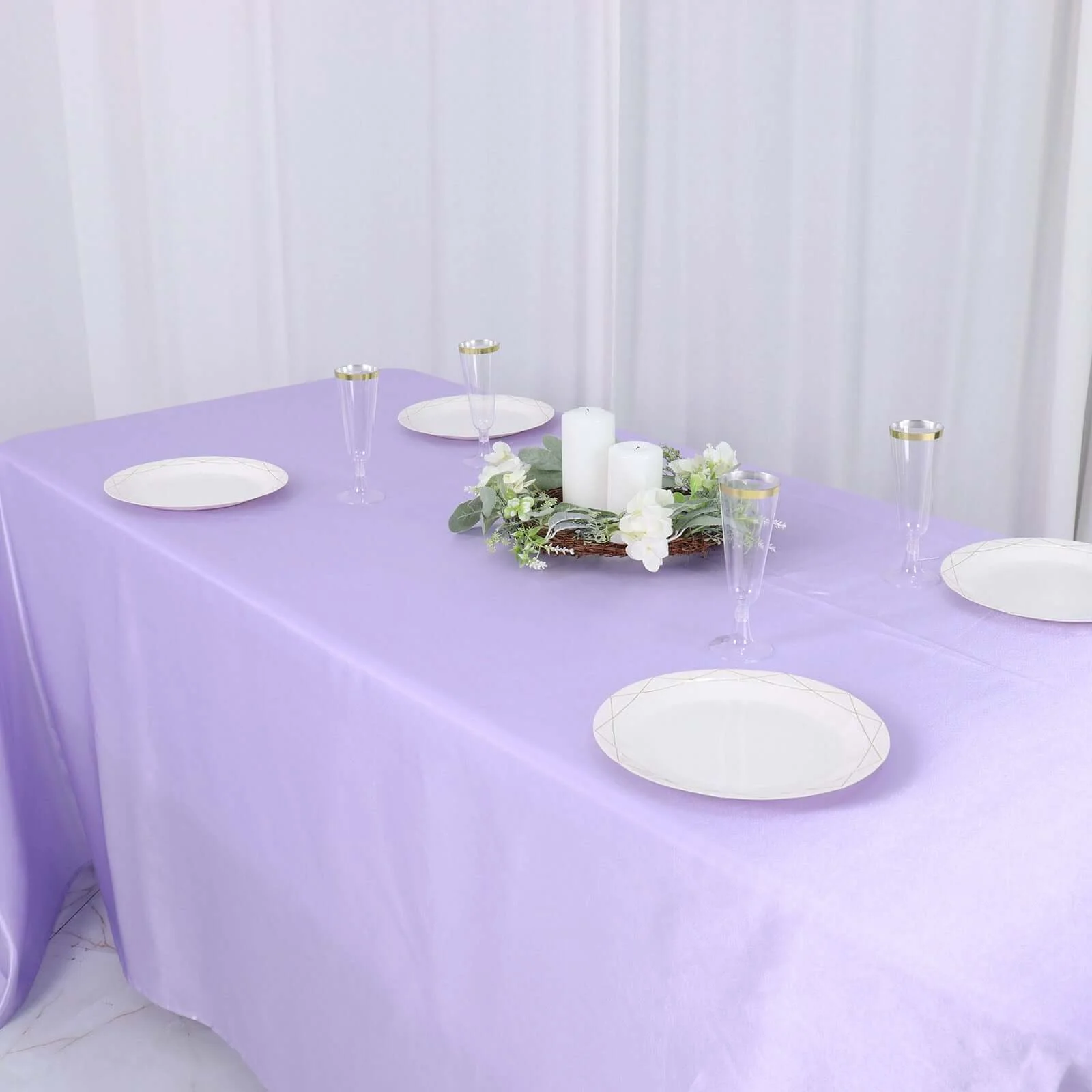 Satin Rectangular Tablecloth 90"x132" Lavender Lilac - Seamless Table Cover - Image 11