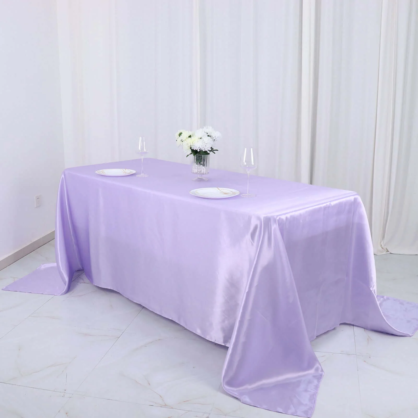 Satin Rectangular Tablecloth 90"x132" Lavender Lilac - Seamless Table Cover - Image 12