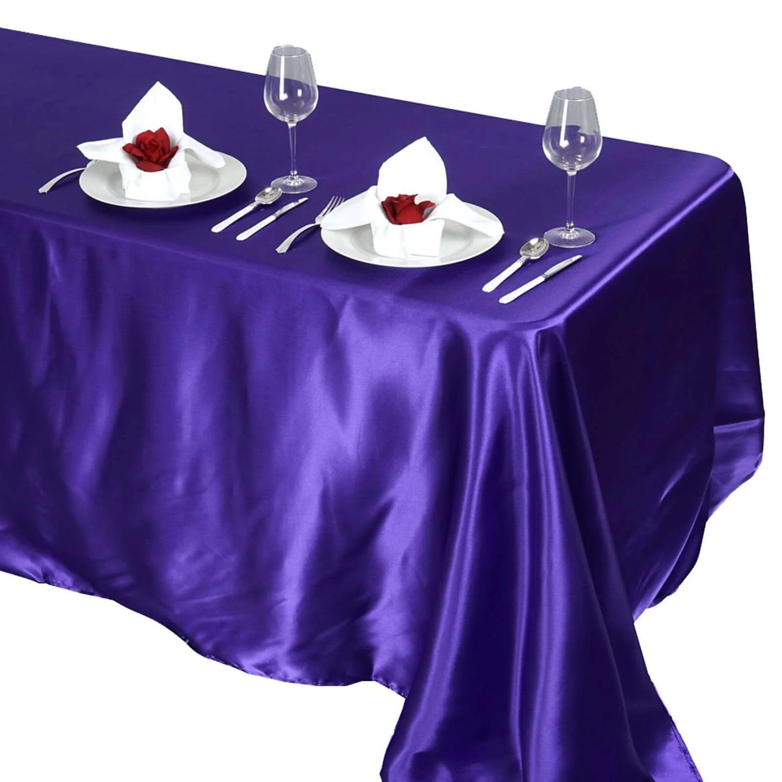 Satin Rectangular Tablecloth 90"x132" Purple - Seamless Table Cover - Image 6