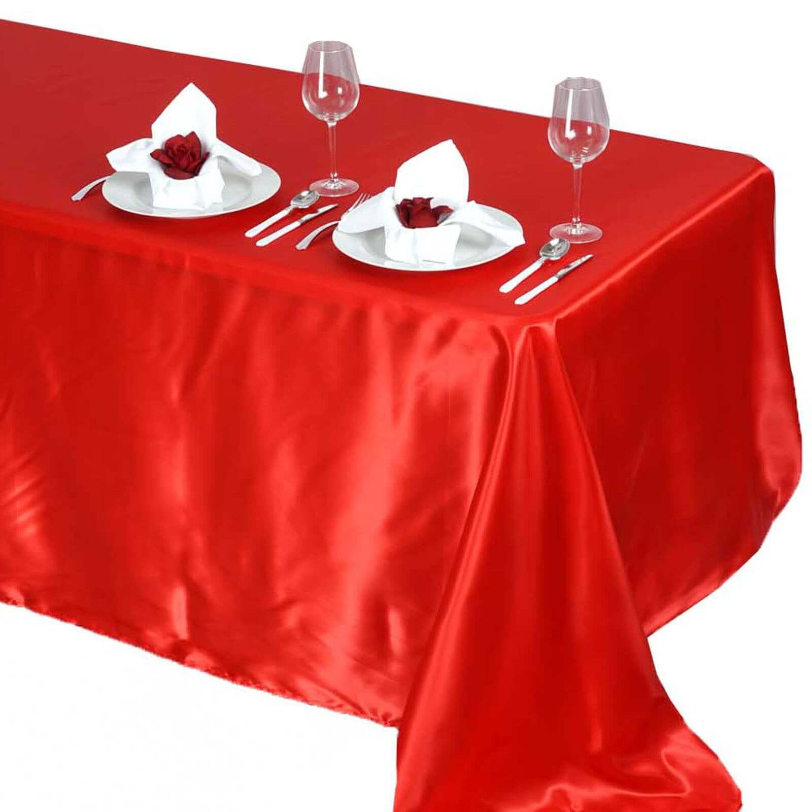Satin Rectangular Tablecloth 90"x132" Red - Seamless Table Cover - Image 6