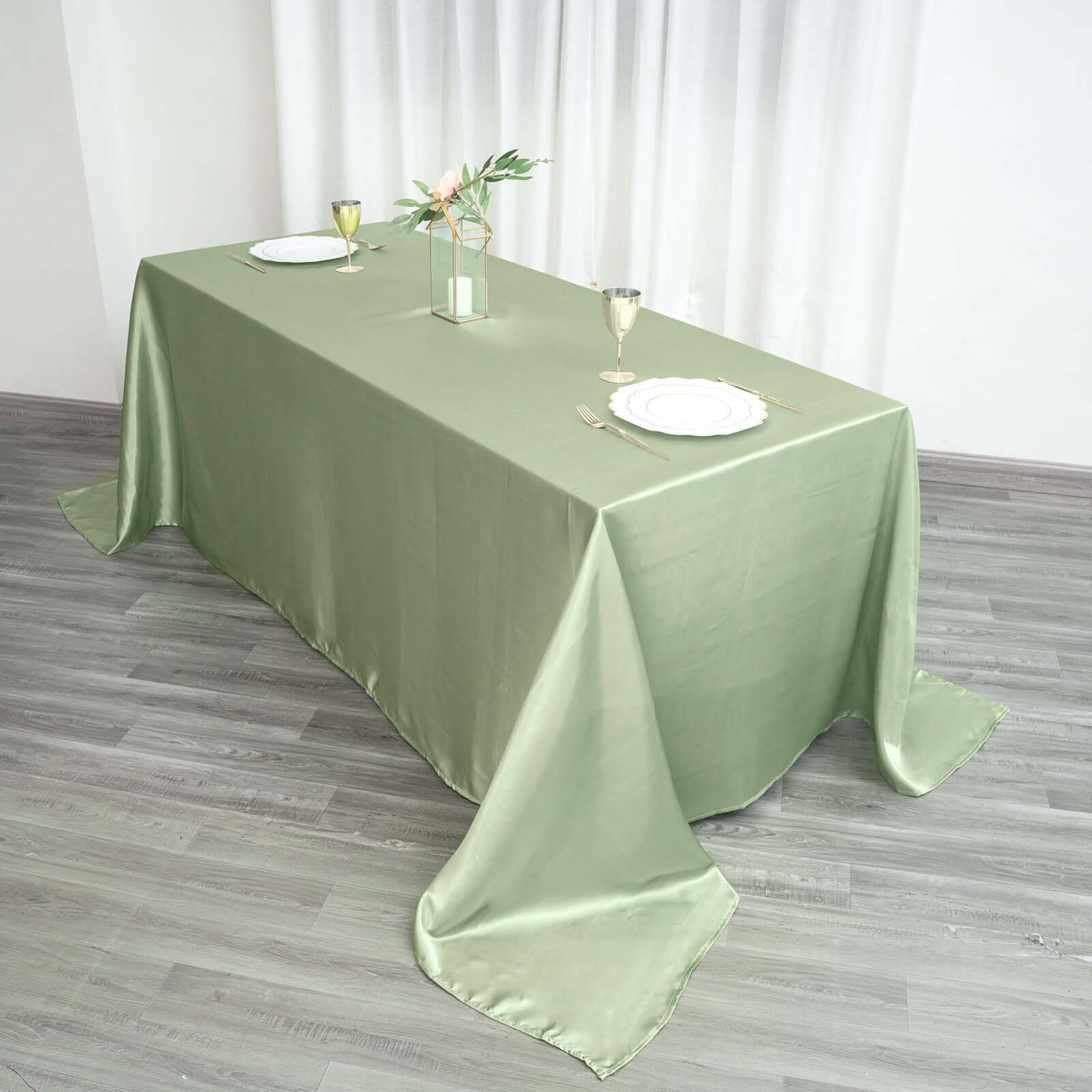 Satin Rectangular Tablecloth 90"x132" Sage Green - Seamless Table Cover - Image 3